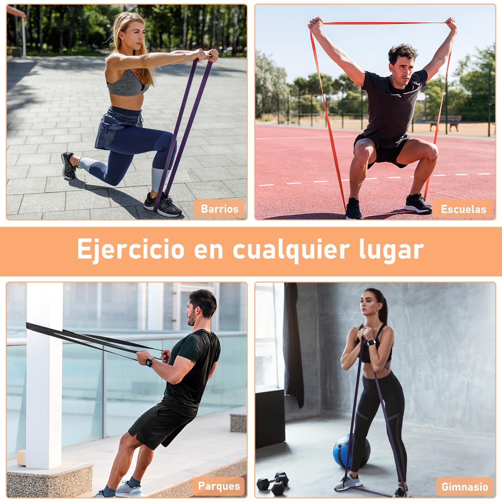 4 Pack Bandas de Resistencia para Ejercicio,Bandas de Resistencia con 2 Asas, Anclaje para Puerta, Gancho y Bolsa,Bandas Elásticas para Hombres y Mujeres para Ejercicio, Fitness, Entrenamiento, etc