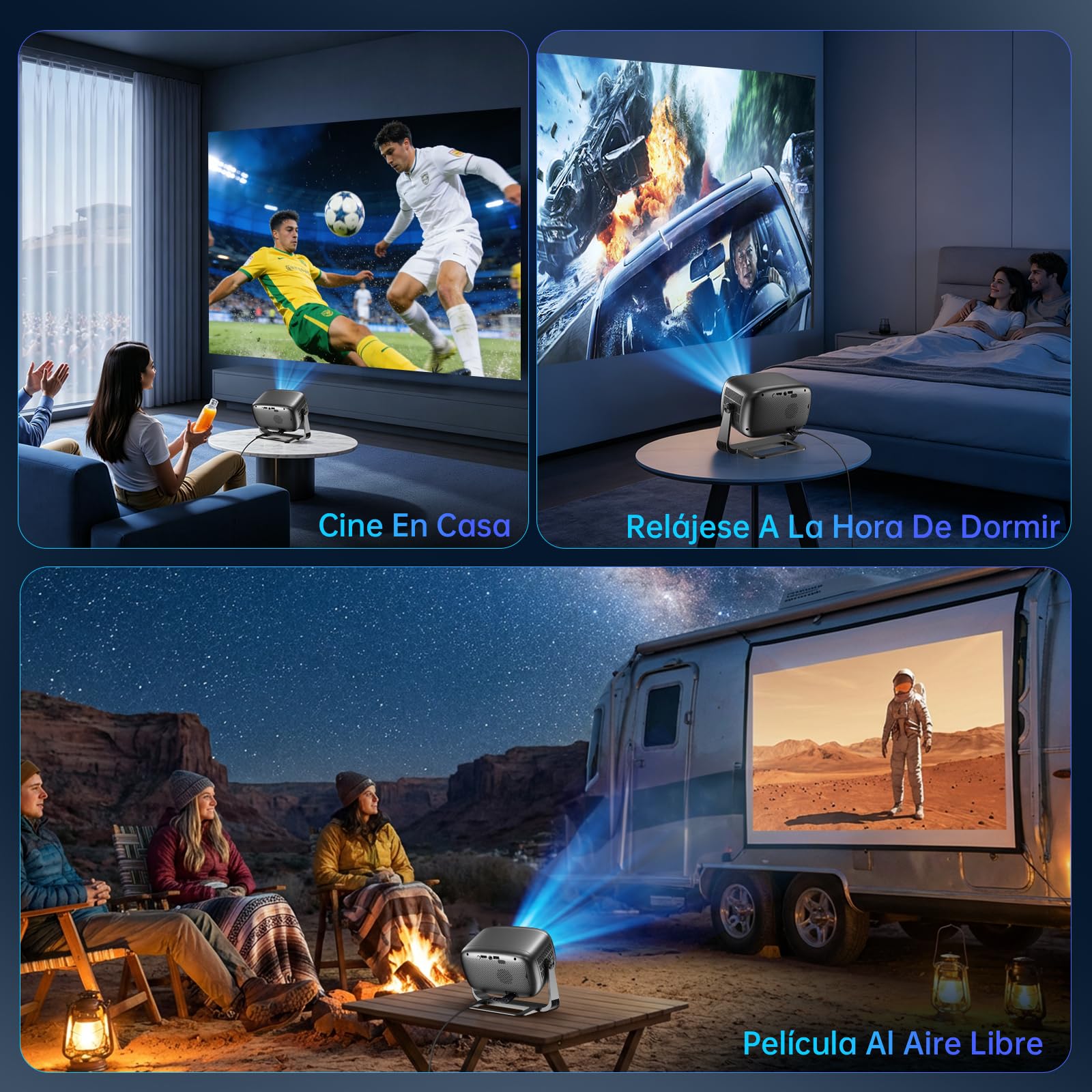 Proyector 4k, Mini Proyector Portatil con Android, 20000L 1080P Proyectores Inteligente con Enfoque Automático, WiFi 6 y BT 5.4, Pantalla de 200", Giro de 270°, Compatible con HDMI/iOS/Laptop/PC/PS