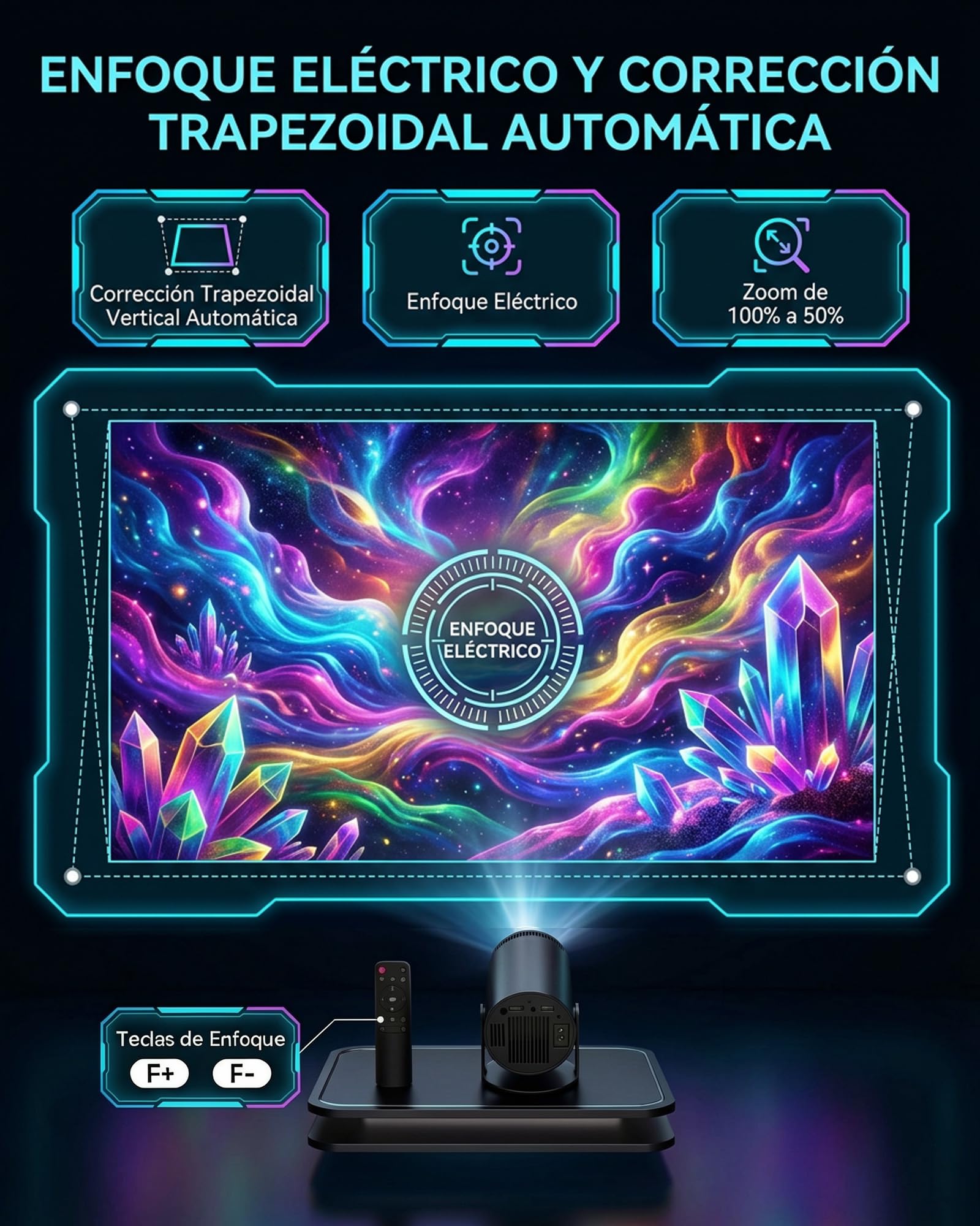 Mini Proyector Portatil 2026,Proyector 4K, Auto Keystone,Pantalla de 150”,250ANSI/10000 lúmenes,WiFi 6 con 2.4/5GHz,Bluetooth 5.4,Giro de 180 Grados,Compatible con iOS/Android/PC/PS4/PS5 (Negro)