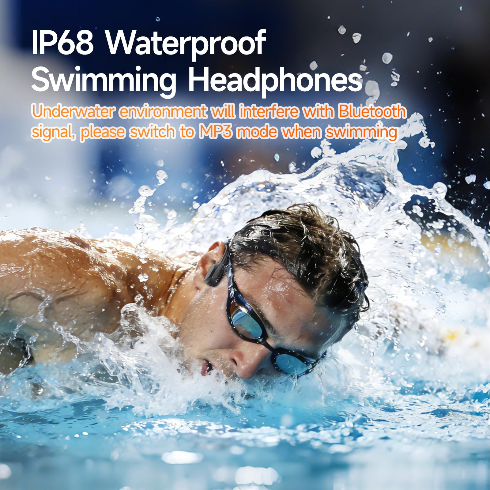 esonstyle Audífonos Conducción Ósea Natación - IP68 Agua Audífonos para Nadar Bluetooth 6.0,Oído Abierto con Reproductor MP3 de 8GB Auriculares para Natación Carreras y Ciclismo