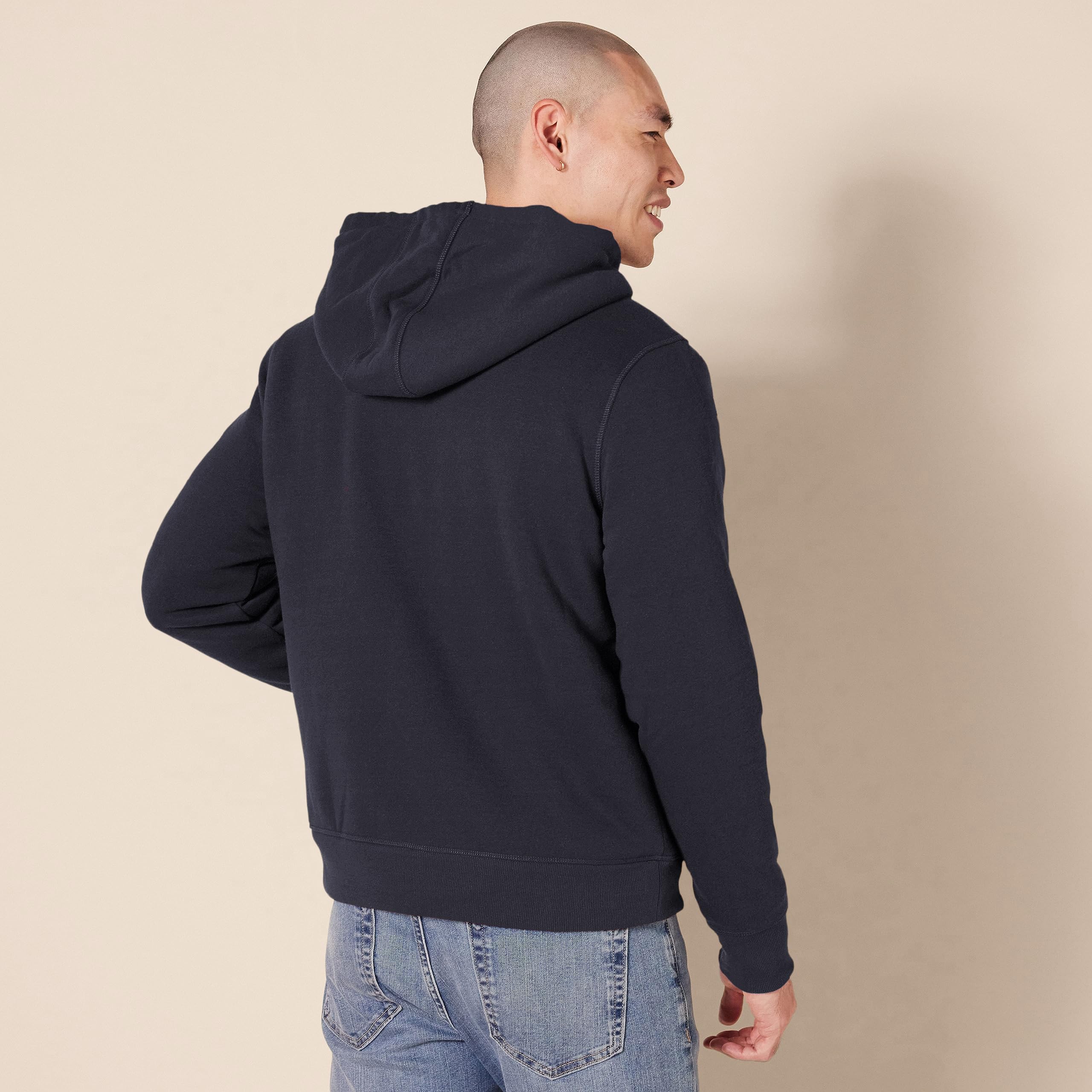 Amazon Essentials - Sudadera de forro polar con capucha y cremallera completa para hombre, color azul marino, talla M