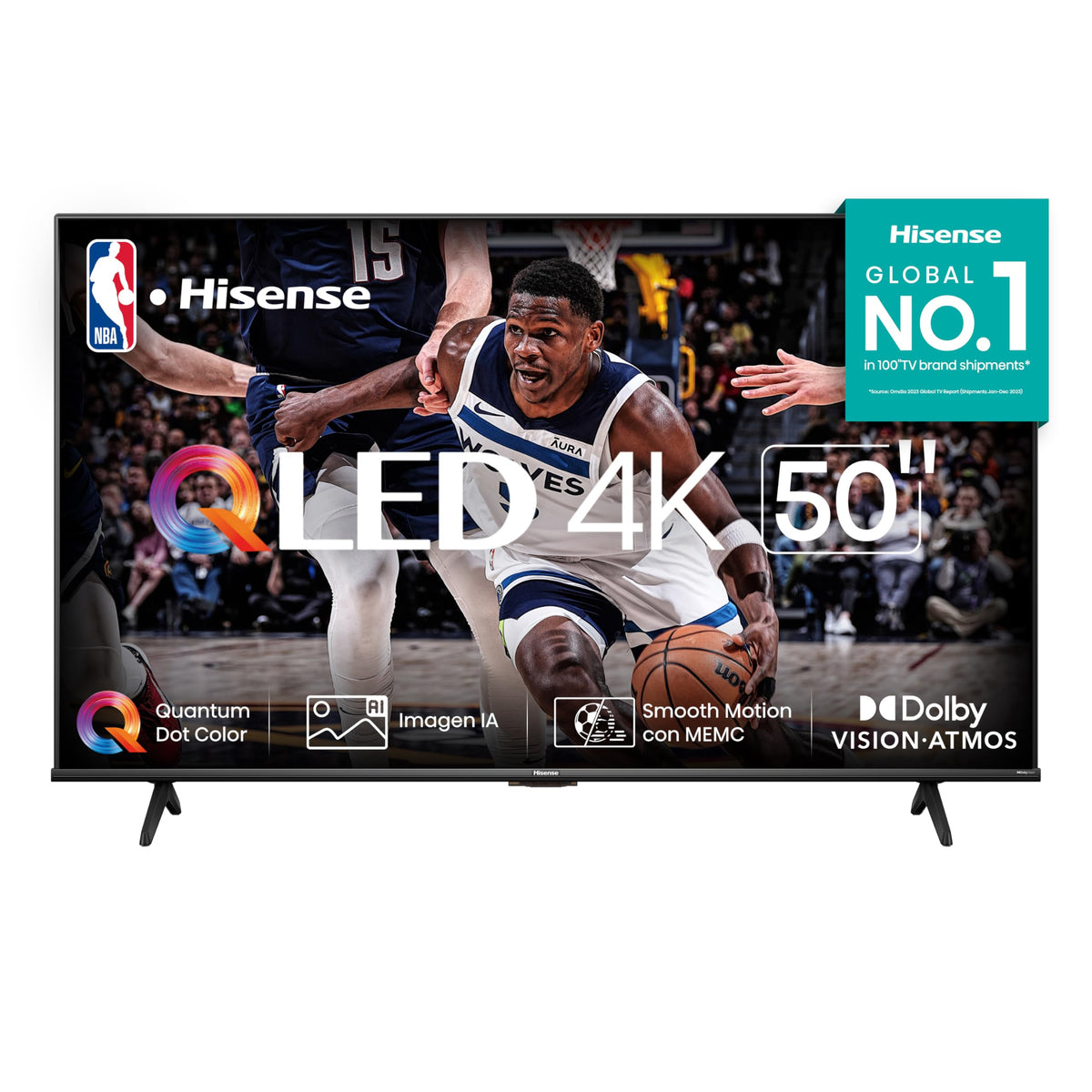 Hisense Television QD6N Pantalla 50 Pulgadas,QLED Smart Google TV UHD 4K,Control Remoto por Voz con Alexa,Dolby Vision Atmos, Modo de Juego Plus, Control de Voz,Compartir con TV