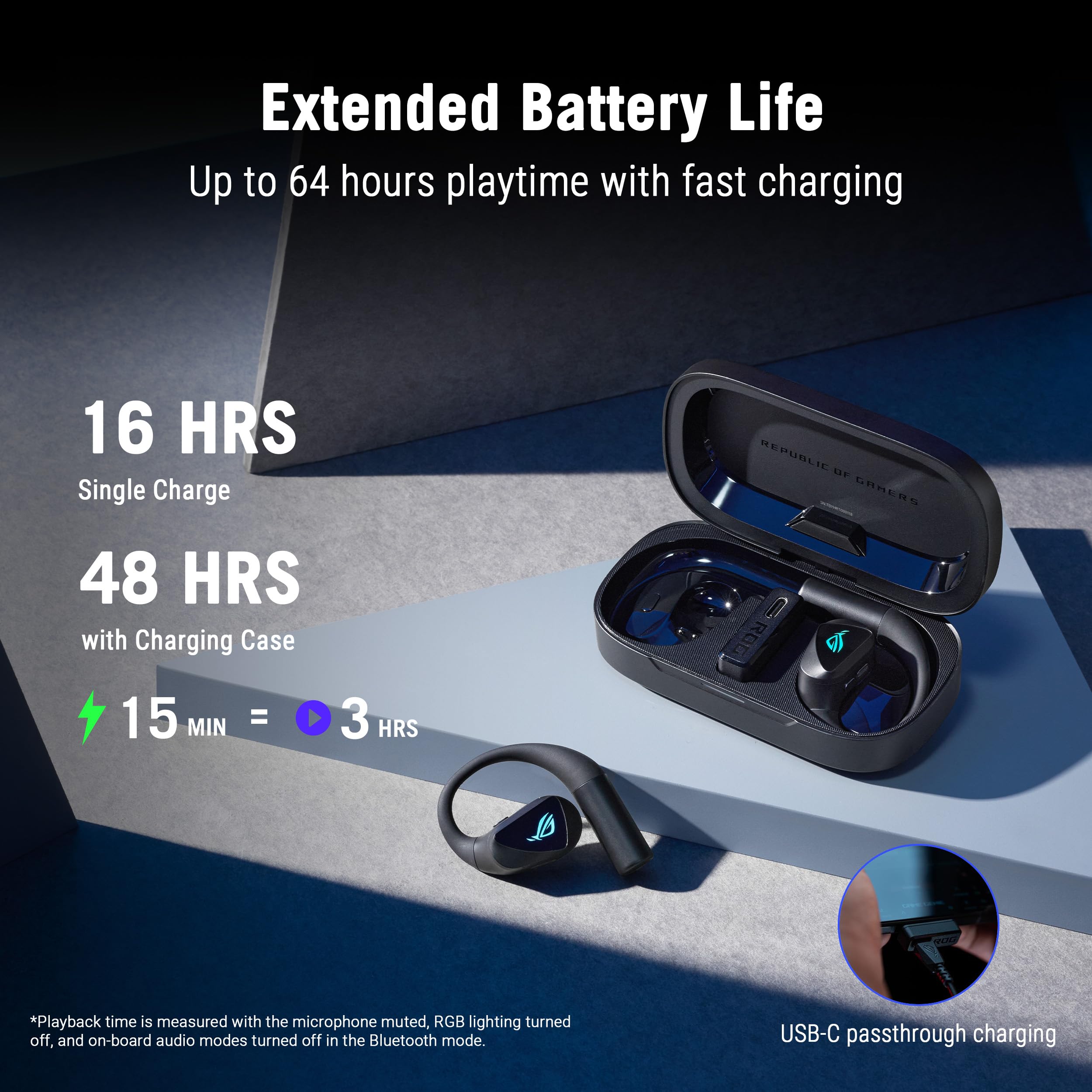 ASUS ROG Cetra - Auriculares Abiertos inalámbricos Abiertos – Modo Dual (BT/2,4 GHz), micrófono con cancelación de Ruido de IA cuádruple, Baja latencia, Tiempo de reproducción de 16 Horas, IPX5