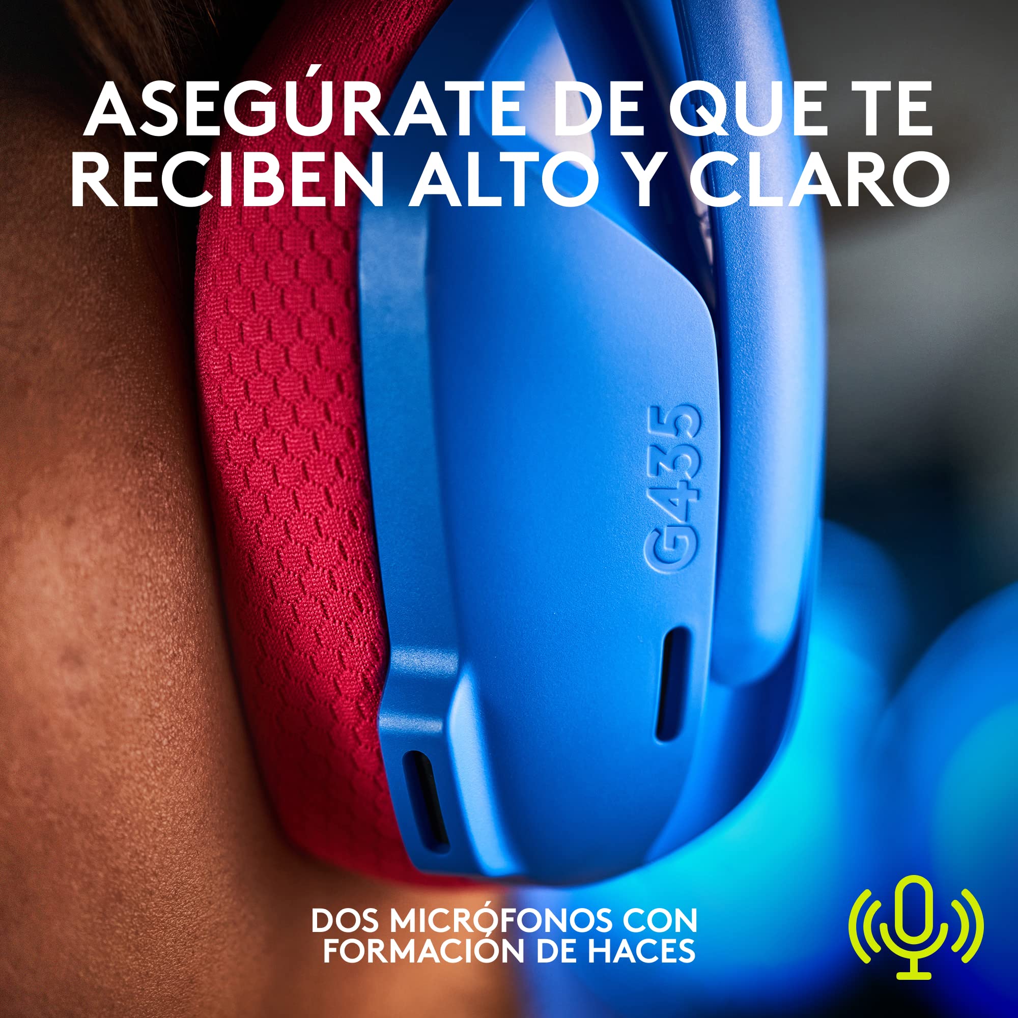 Logitech G435 Lightspeed Audífonos Inalámbricos Gaming Bluetooth - Ligeros, on-Ear, micrófonos Integrados, batería de 18 Horas, compatibles con Dolby Atmos, PC, PS4, PS5, Celular - Azul