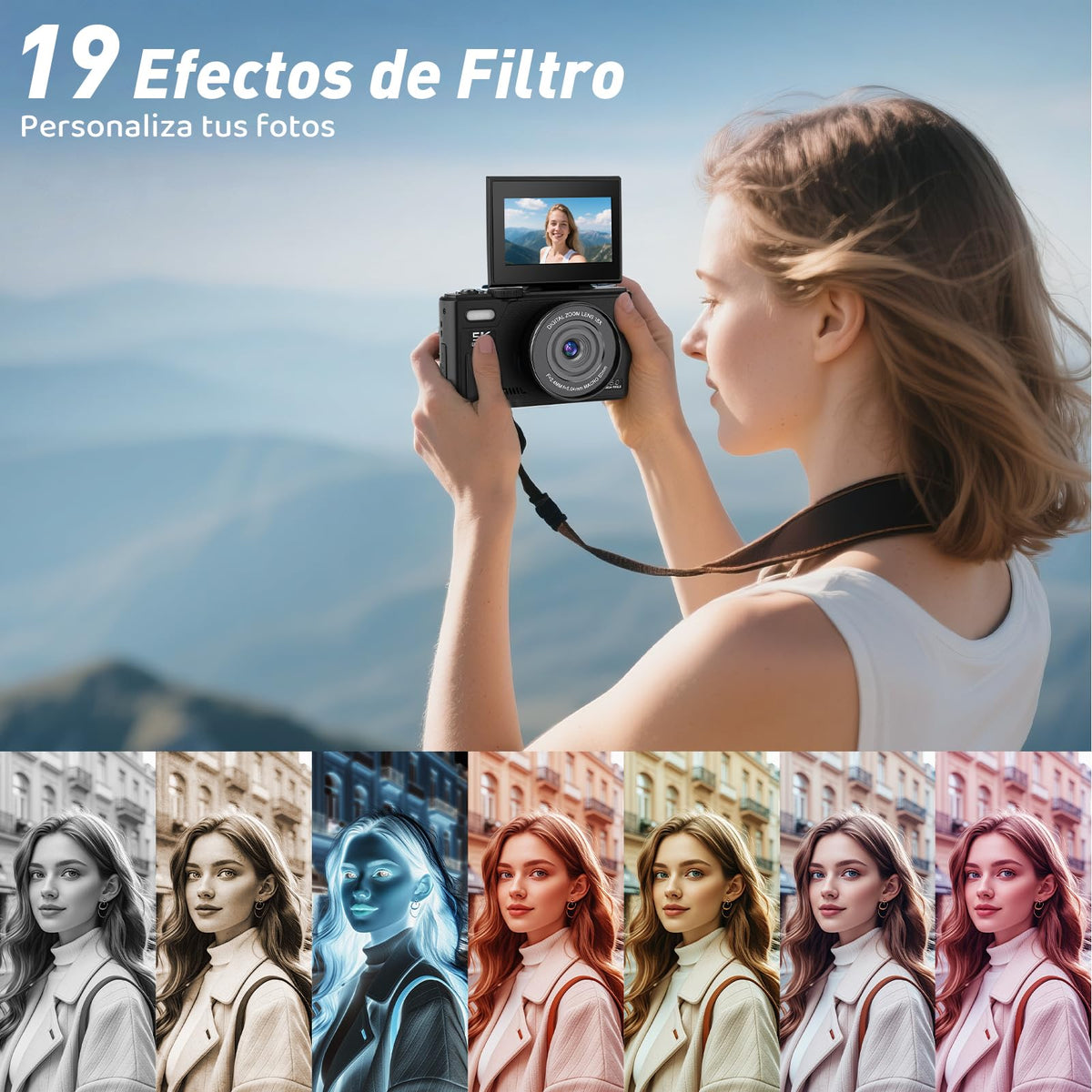 Camara Digital 5K Ultra HD, Camara Fotografica 75 MP, Cámara de Vlogueo Admite [WiFi y APP], Pantalla Giratoria 180° de 3 Pulgadas, Enfoque Automático 18X, Cámara para Viajes, Fotografía(nergo)