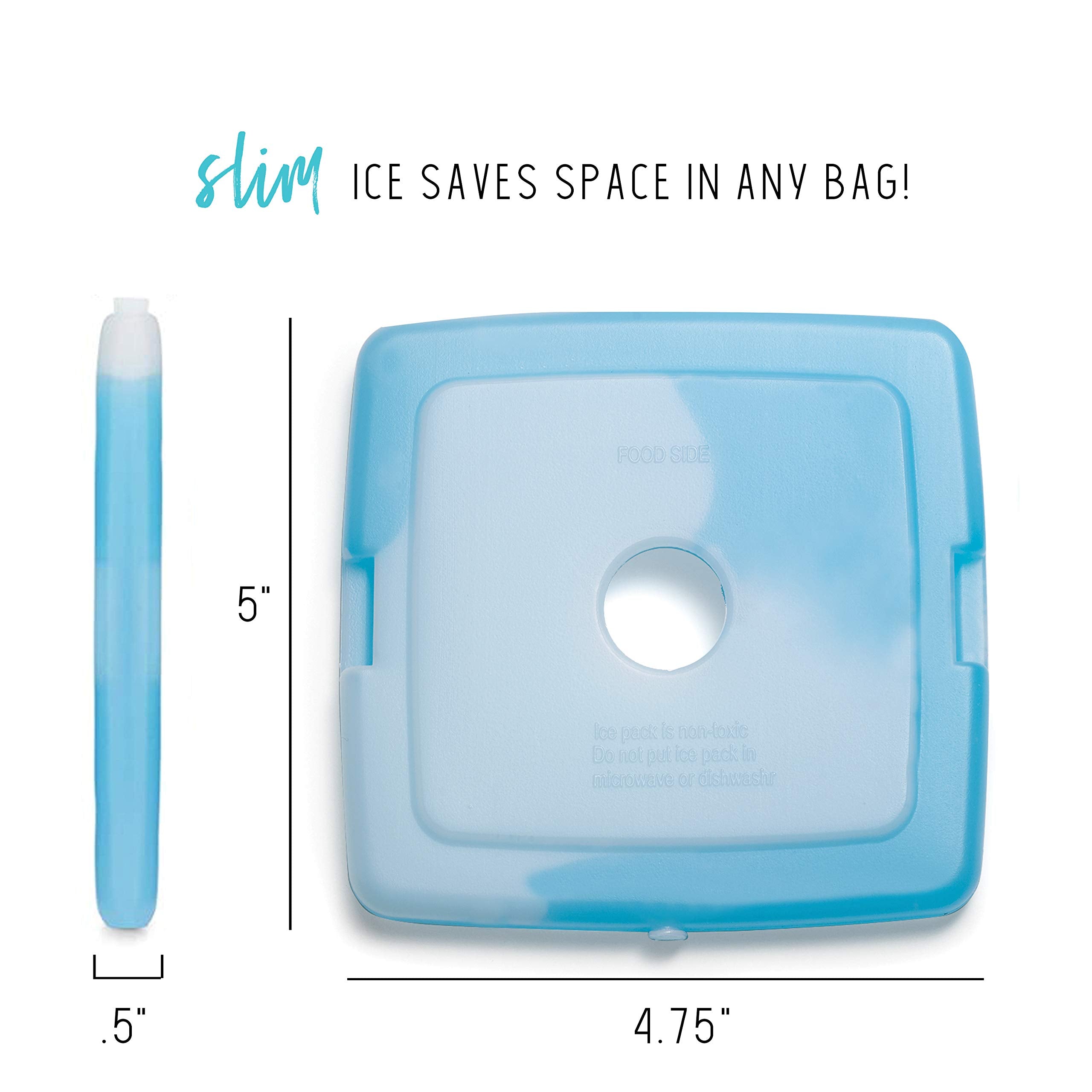 Fit & Fresh Cool Coolers Paquetes de hielo delgados y reutilizables para loncheras y hieleras, Azul, 1 Set of 4 Ice Packs, 1