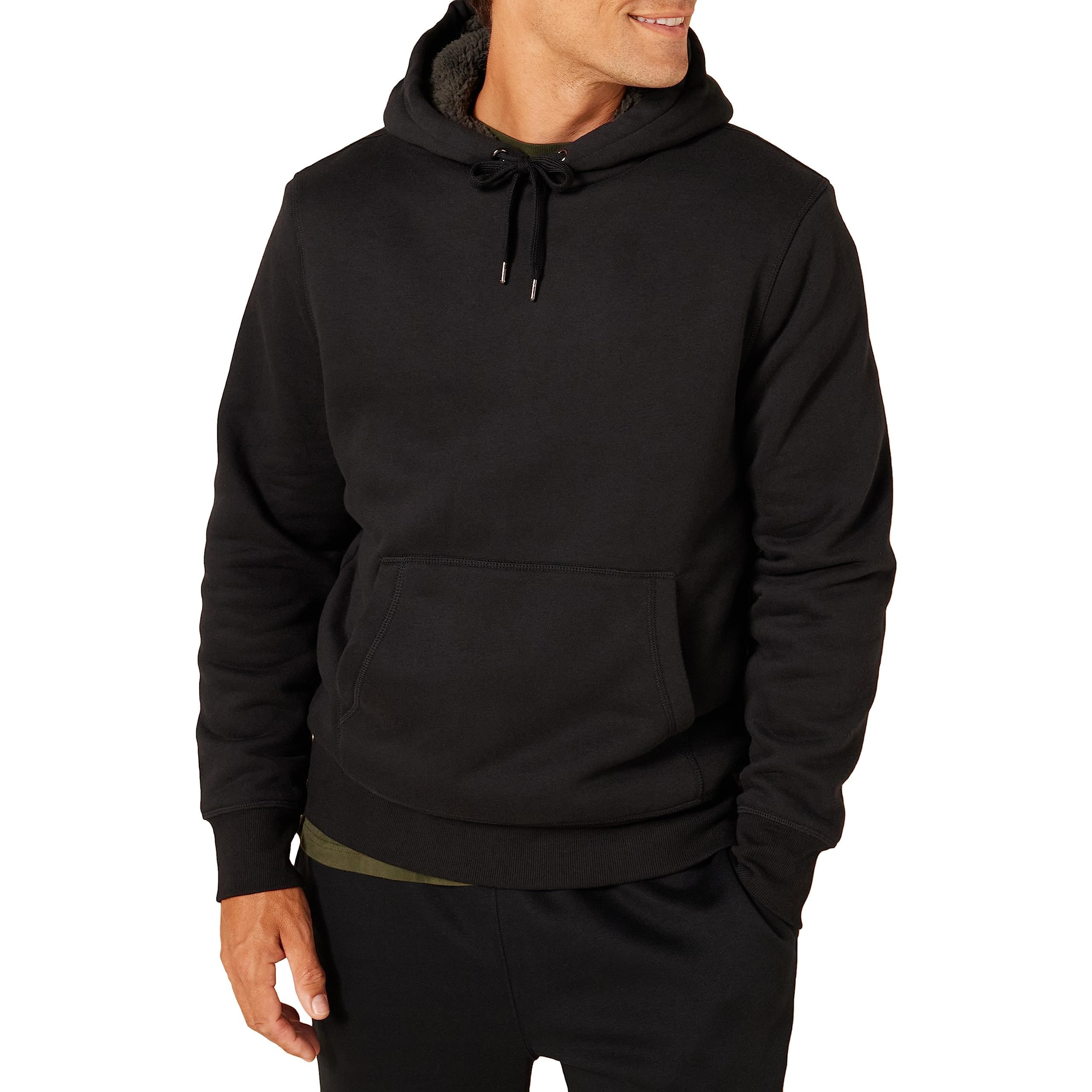 Amazon Essentials - Sudadera con capucha con forro sherpa para hombre, color negro, talla M