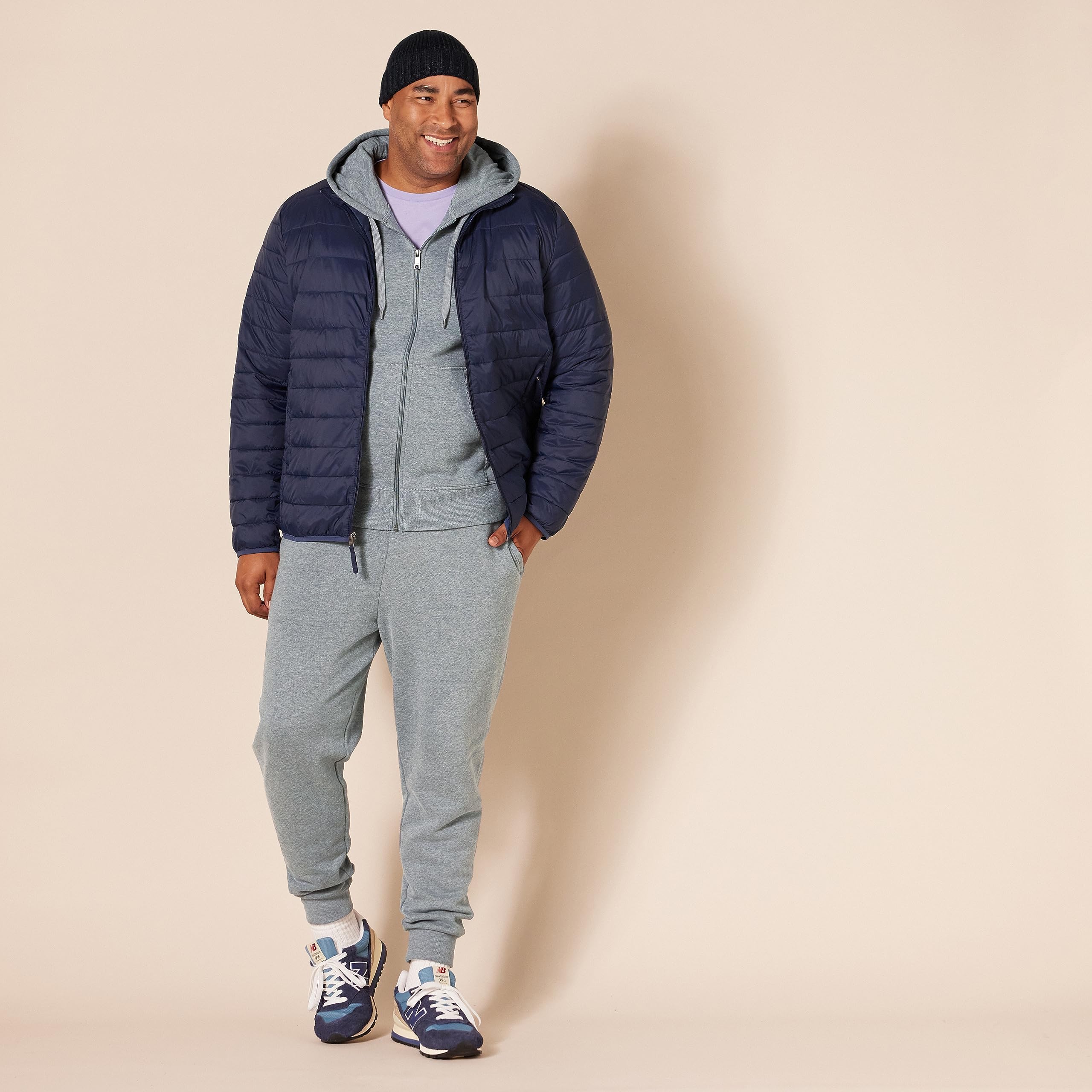Amazon Essentials - Sudadera de forro polar con capucha y cremallera completa para hombre (disponible en tallas grandes y altas), color gris claro jaspeado, talla G