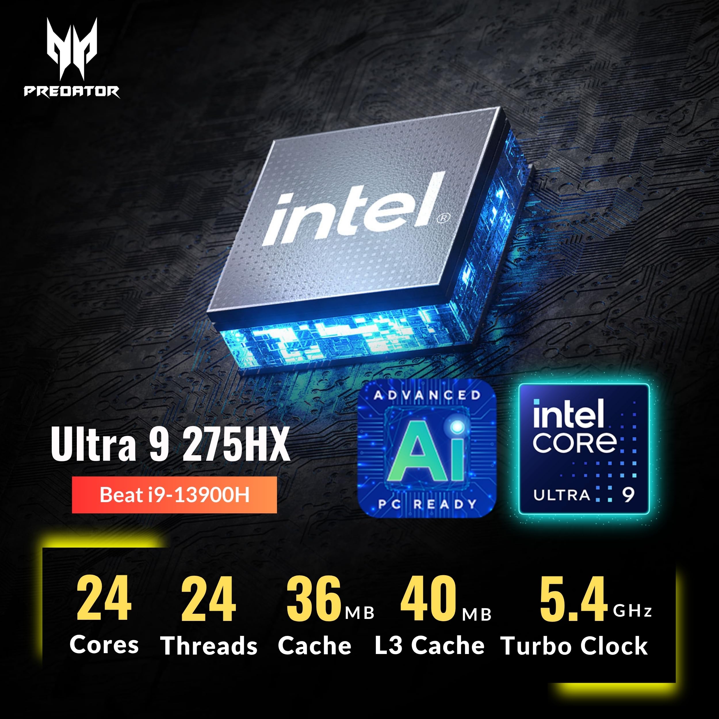 Acer Predator Helios Neo 16S AI Gaming Laptop, 16 240Hz 2.5K OLED, Intel Core Ultra 9 275HX, NVIDIA GeForce RTX 5060, VR Ready, copilot, refrigeración líquida, negro, Windows 11 Pro (16GB DDR5 RAM |