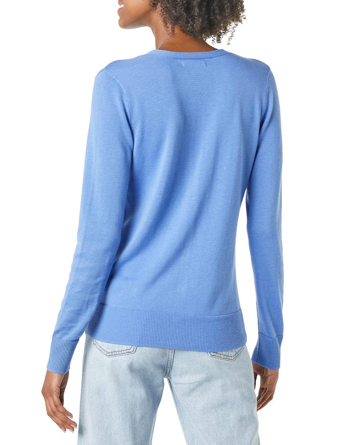 Amazon Essentials - Suéter ligero con cuello en V para mujer (disponible en tallas grandes), azul, talla M
