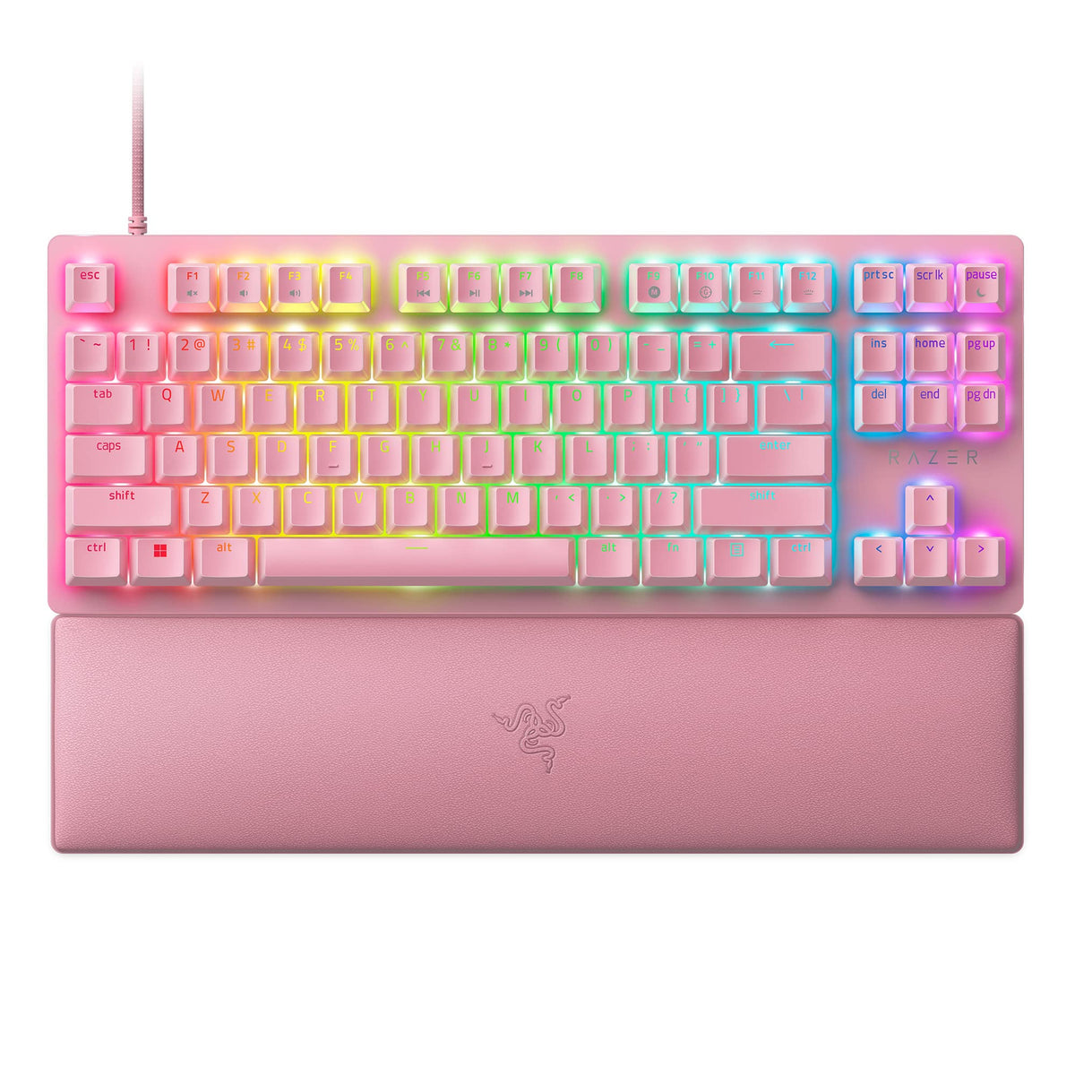 Razer Huntsman V2 TKL Teclado para juegos sin teclas: interruptores ópticos lineales rápidos Gen2 y frecuencia de sondeo de 8000Hz - Cable desmontable tipo C - Teclas PBT - Reposamuñecas ergonómico -