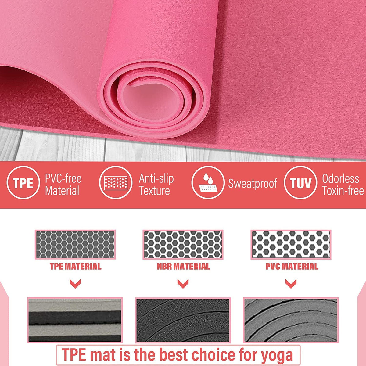 MUZENS Tapete para Yoga/Pilates y Deportes, Esterilla Yoga Antideslizante con Bolsa y Correa para Llevar al Hombro, Esterilla de Gimnasia Acolchada para Ejercicio Fitness 183x 61x 0.6cm
