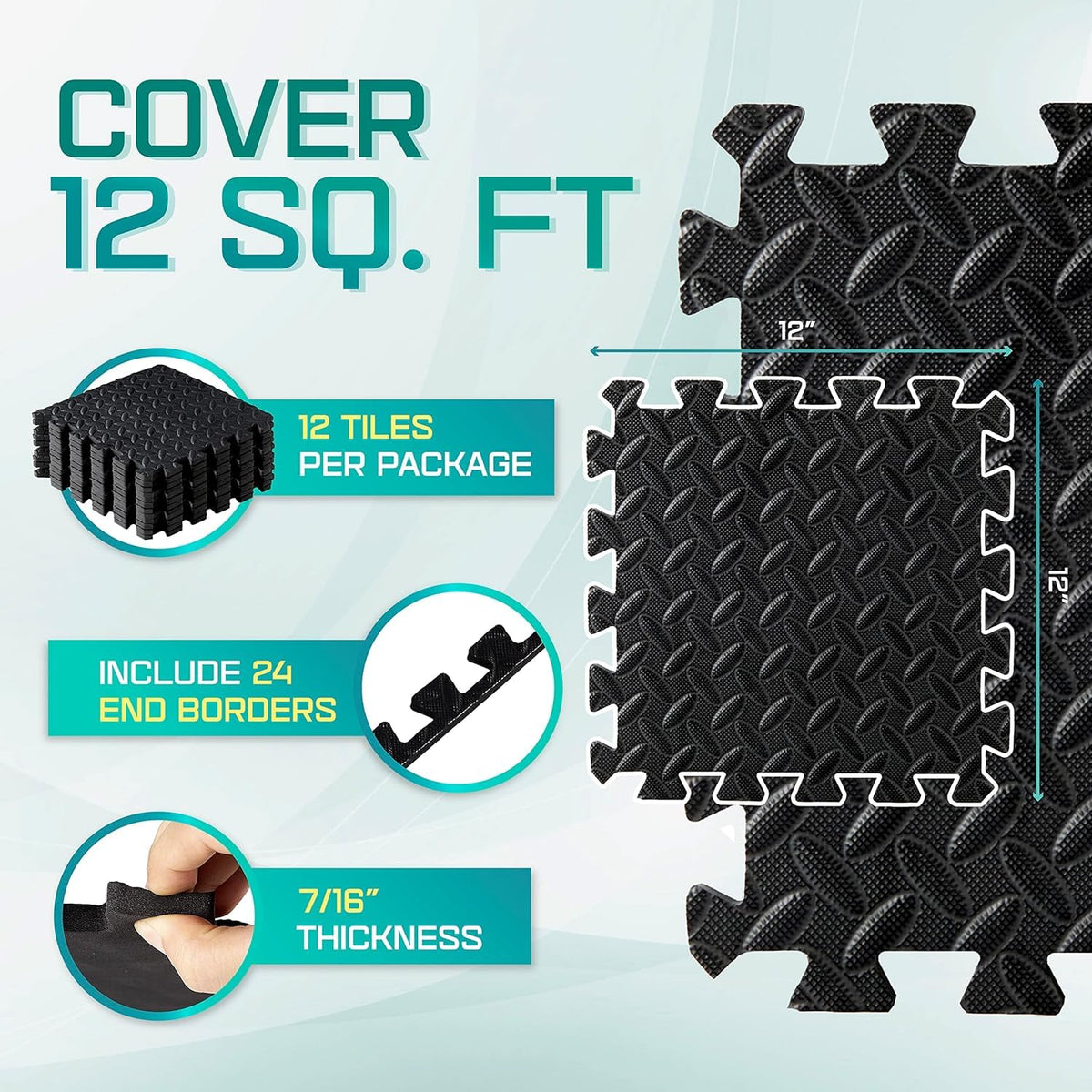 Yes4All Kal0, Baldosas), De Suelo Entrelazadas Deportes Y Fitness, C. (12 Pies Cuadrados Color Negro, 12 Square Feet
