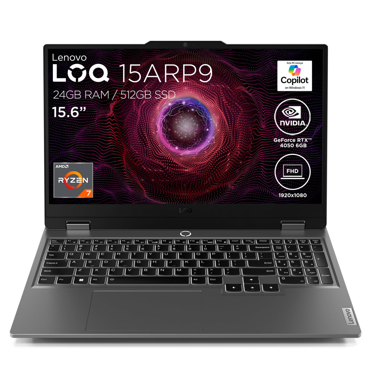 Lenovo Laptop Gaming LOQ RTX 4050 | 15.6" FHD AMD Ryzen 7 7435HS 8 Núcleos 24GB RAM 512GB SSD | NVIDIA GeForce| Teclado Retroiluminado, Windows 11 Home