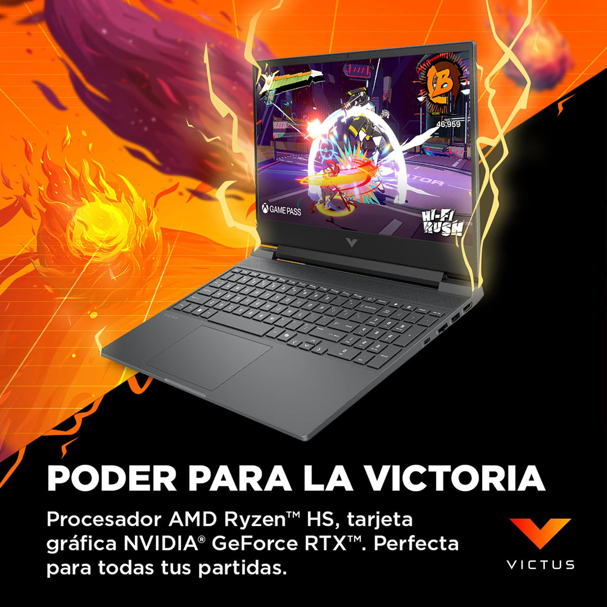 HP Laptop Gaming Victus 15-fb3036la, AMD Ryzen 7, 16 GB RAM, 1 TB SSD, 15.6", FHD, NVIDIA GeForce RTX 4050 (6GB), Windows 11 Home, Teclado en Español, Garantía Mexico, Plata Cromo