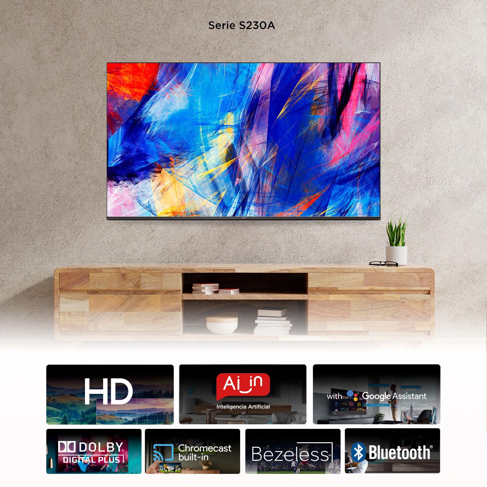 TCL Smart TV Pantalla 32" 32S230A Android TV FHD 2K Compatible con Alexa