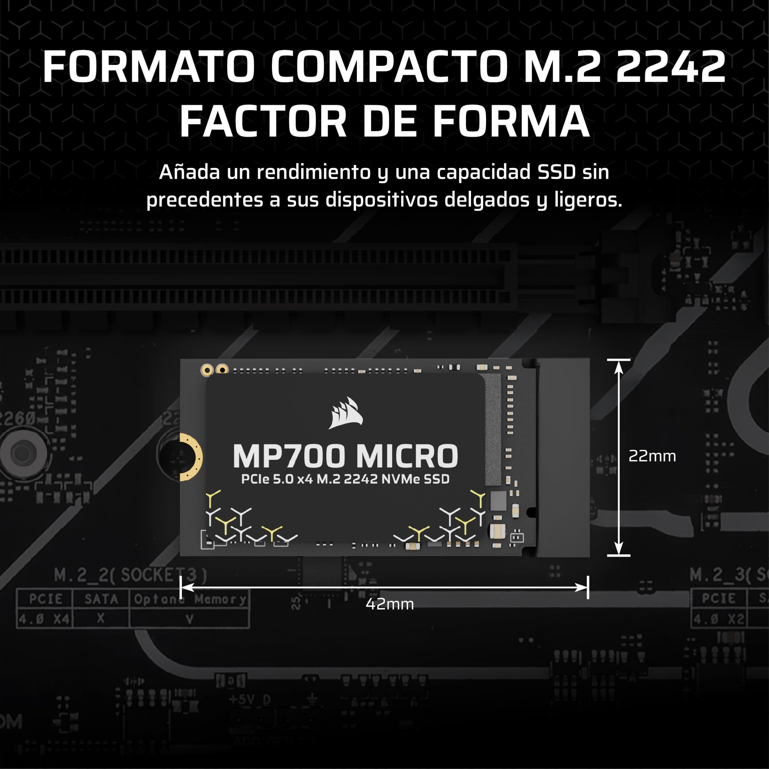 Corsair MP700 Micro 2TB PCIe 5.0 NVMe M.2 2242 SSD – Negro