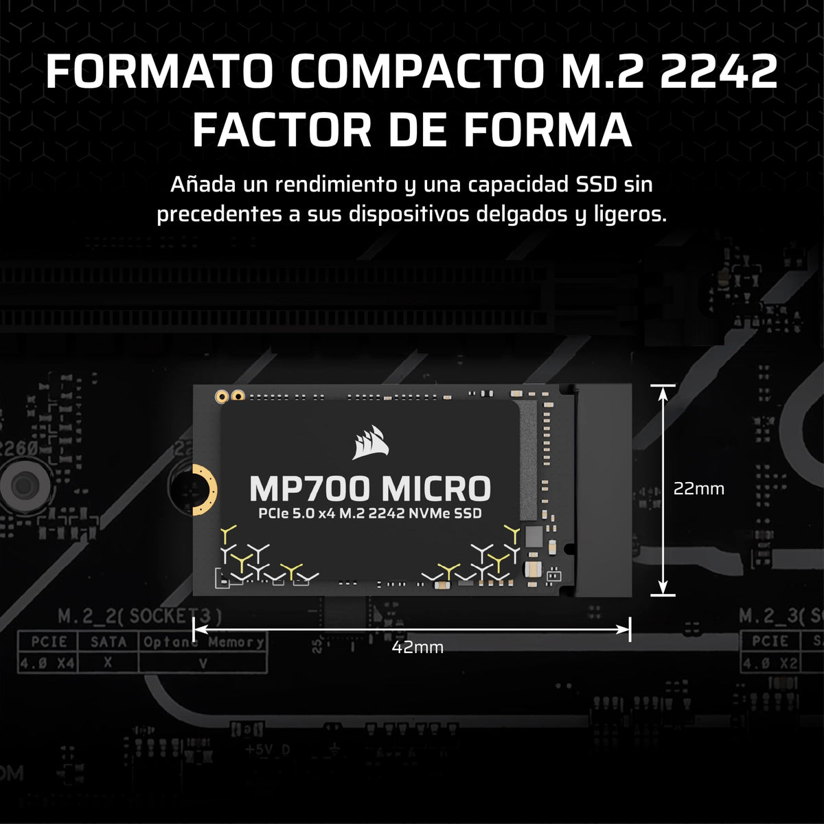 Corsair MP700 Micro 2TB PCIe 5.0 NVMe M.2 2242 SSD – Negro