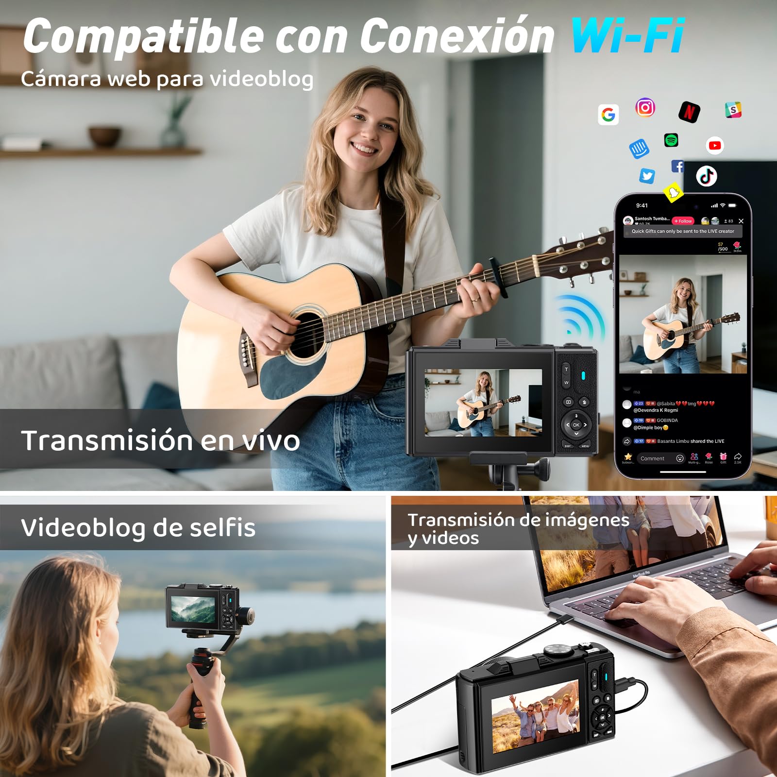 Camara Digital 5K Ultra HD, Camara Fotografica 75 MP, Cámara de Vlogueo Admite [WiFi y APP], Pantalla Giratoria 180° de 3 Pulgadas, Enfoque Automático 18X, Cámara para Viajes, Fotografía(nergo)