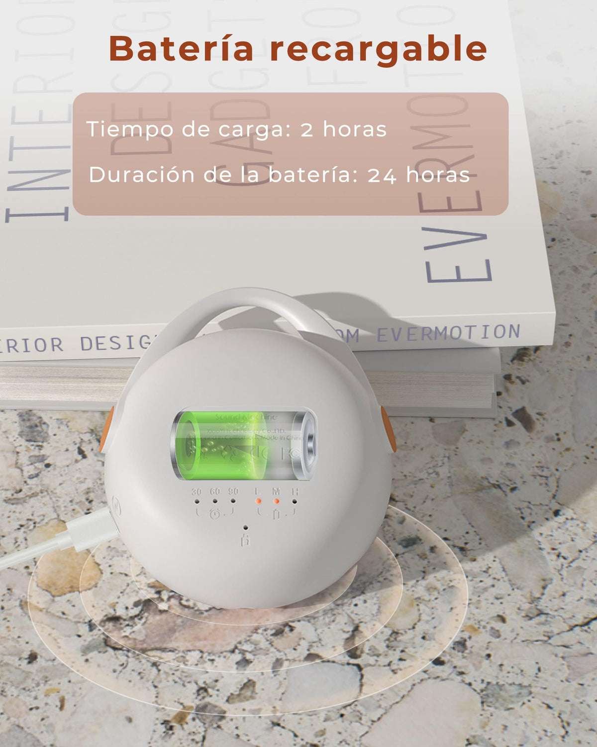 SNORF Ruido Blanco para Bebe, Elegante Máquina de Ruido Blanco, 12 Sonidos Relajantes, Adecuada para Bebés y Adultos, Diseño Portátil, Altavoz Bluetooth Inalámbrico