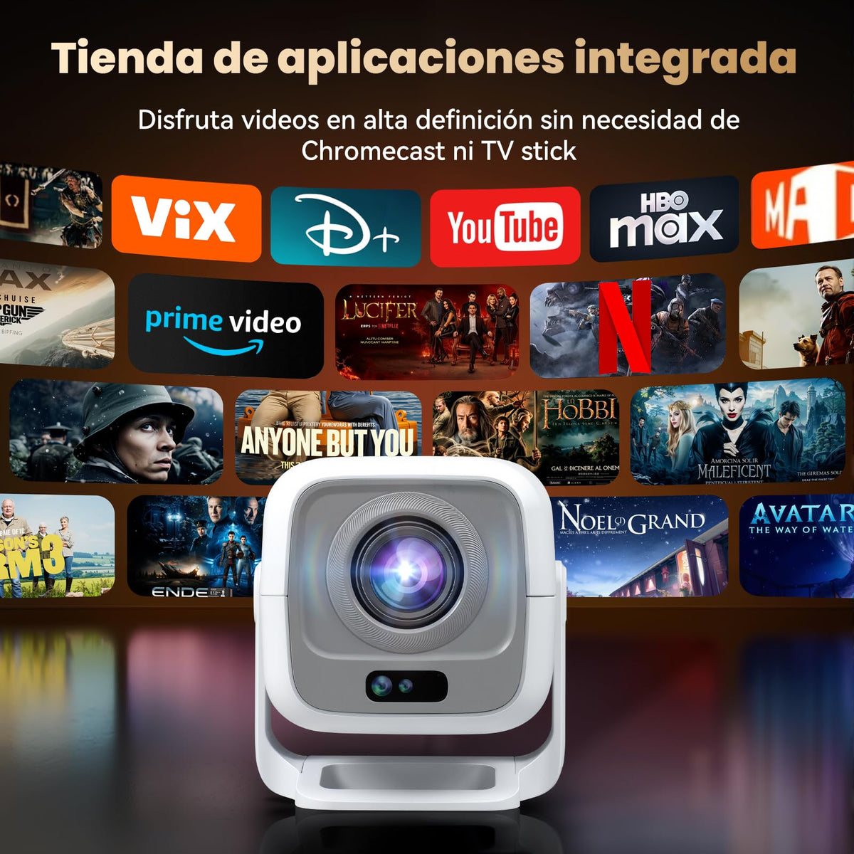 VUEKIME M3 Pro Proyector 4K Portátil, Nativo 1080P(Soporte 4K), 300 Pulgada