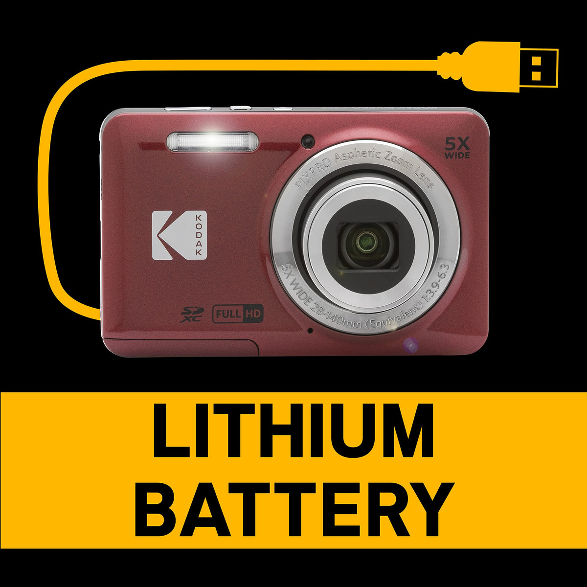 KODAK PIXPRO FZ55-RD Cámara Digital de 16 MP, Zoom óptico de 5 x 28 mm, Gran Angular, 1080P, Full HD, Video, cámara de vlogging LCD de 2,7 Pulgadas (Rojo) El Embalaje Puede Variar