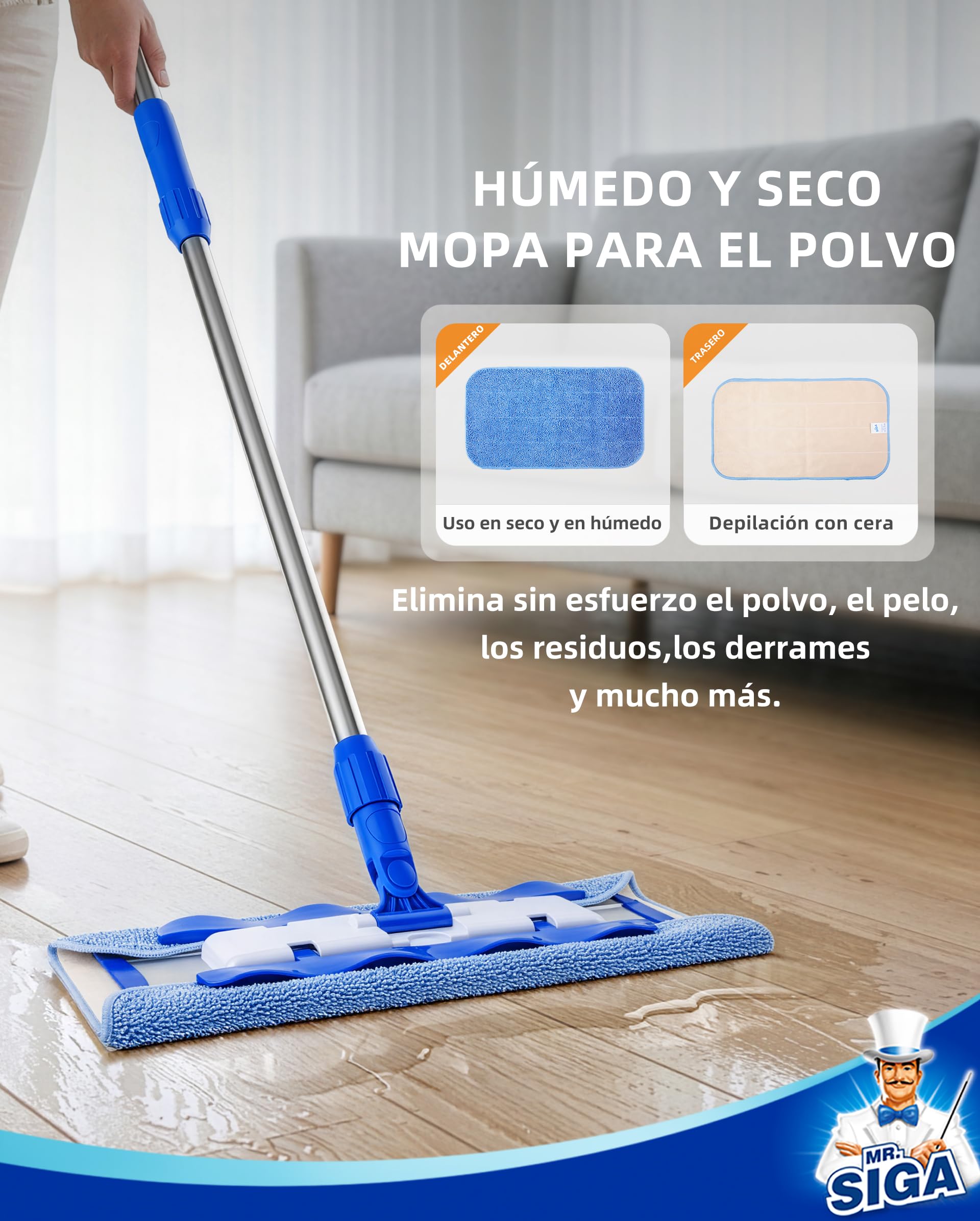 MR.SIGA Fregona Microfibra Profesional para Suelos Madera y Laminados