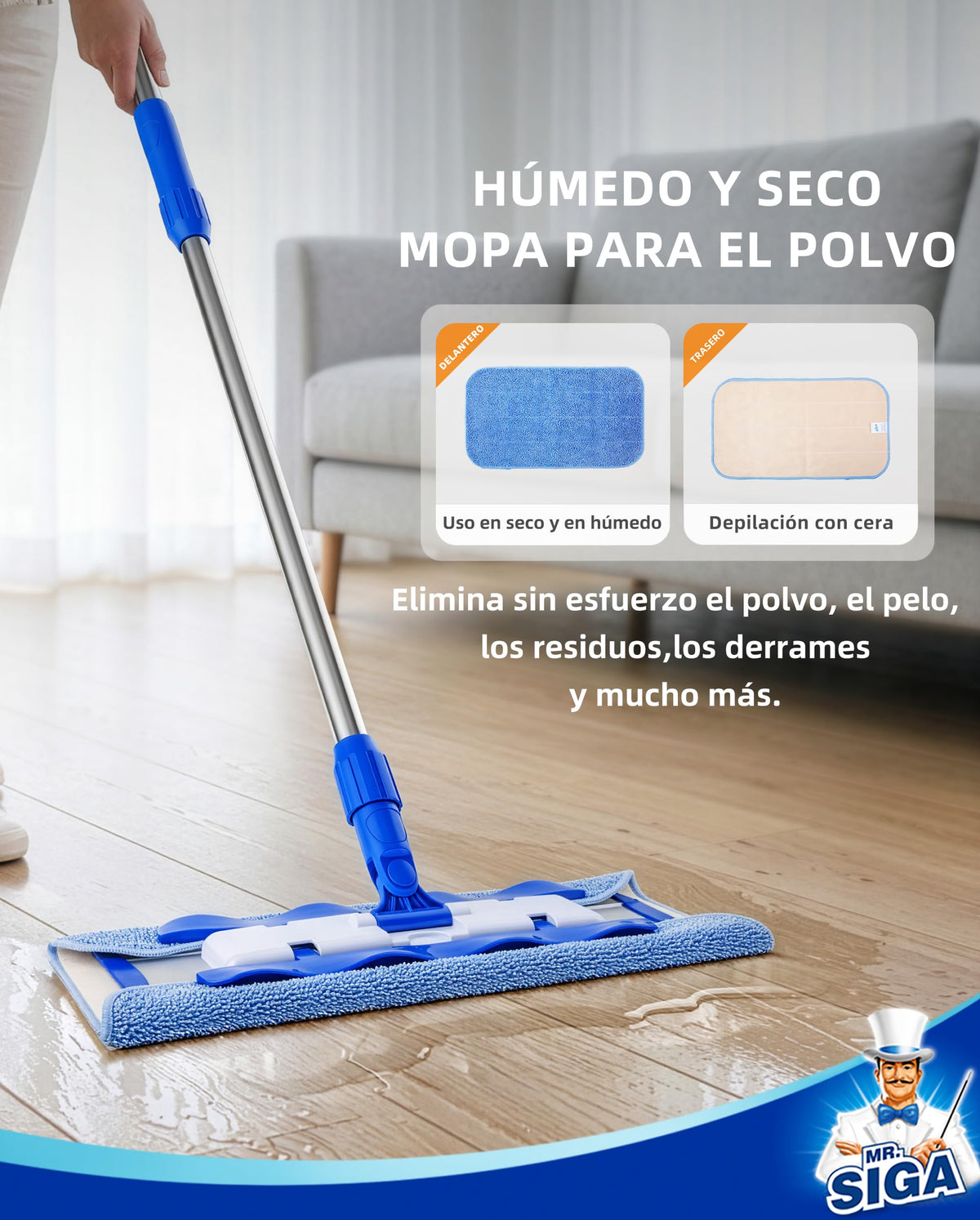 MR.SIGA Fregona Microfibra Profesional para Suelos Madera y Laminados