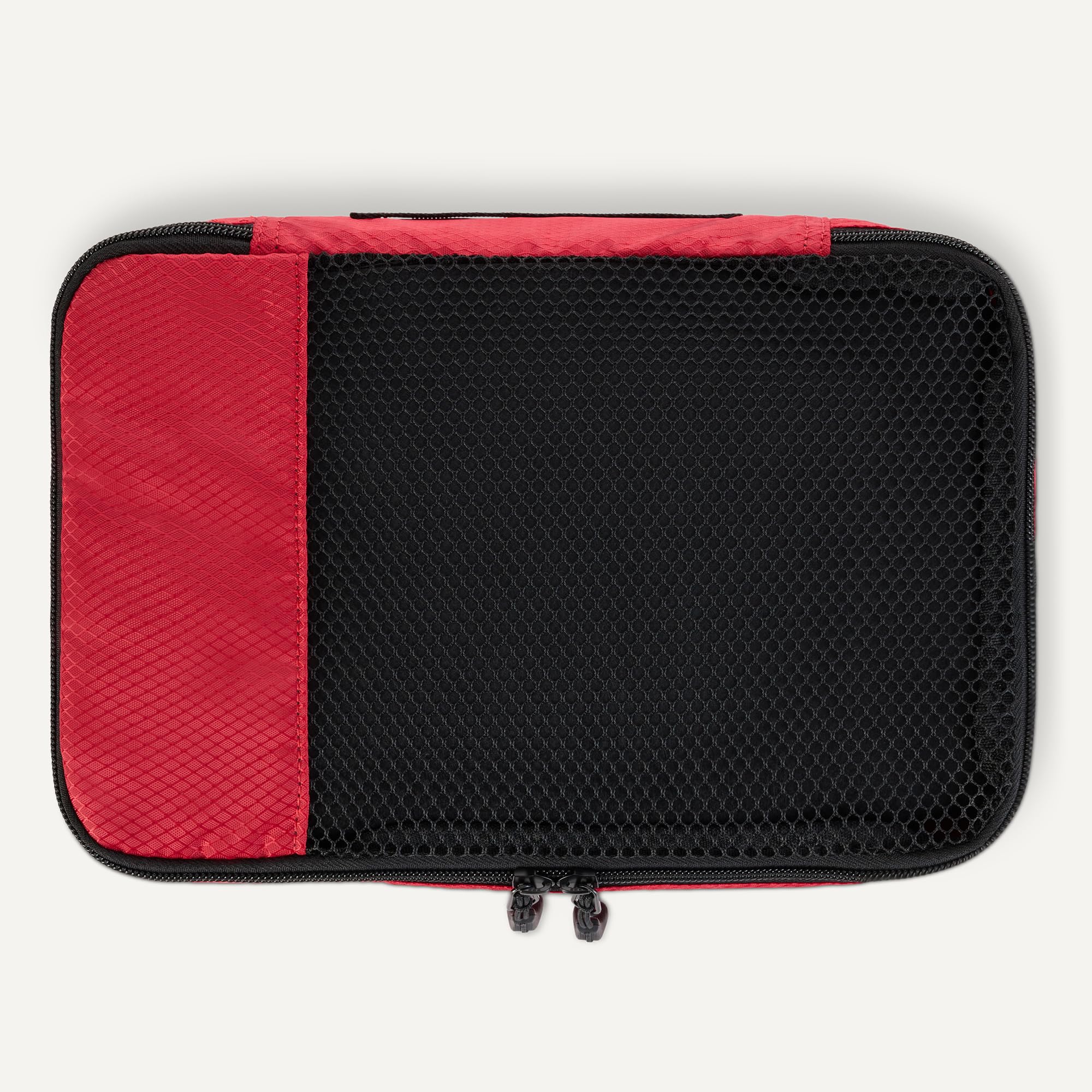 Amazon Essentials Juego de 4 Cubos para Viaje, Organizador de Equipaje con Doble Cremallera, Parte Superior de Malla, Poliéster, Pequeño, Rojo (Antes Amazon Basics)