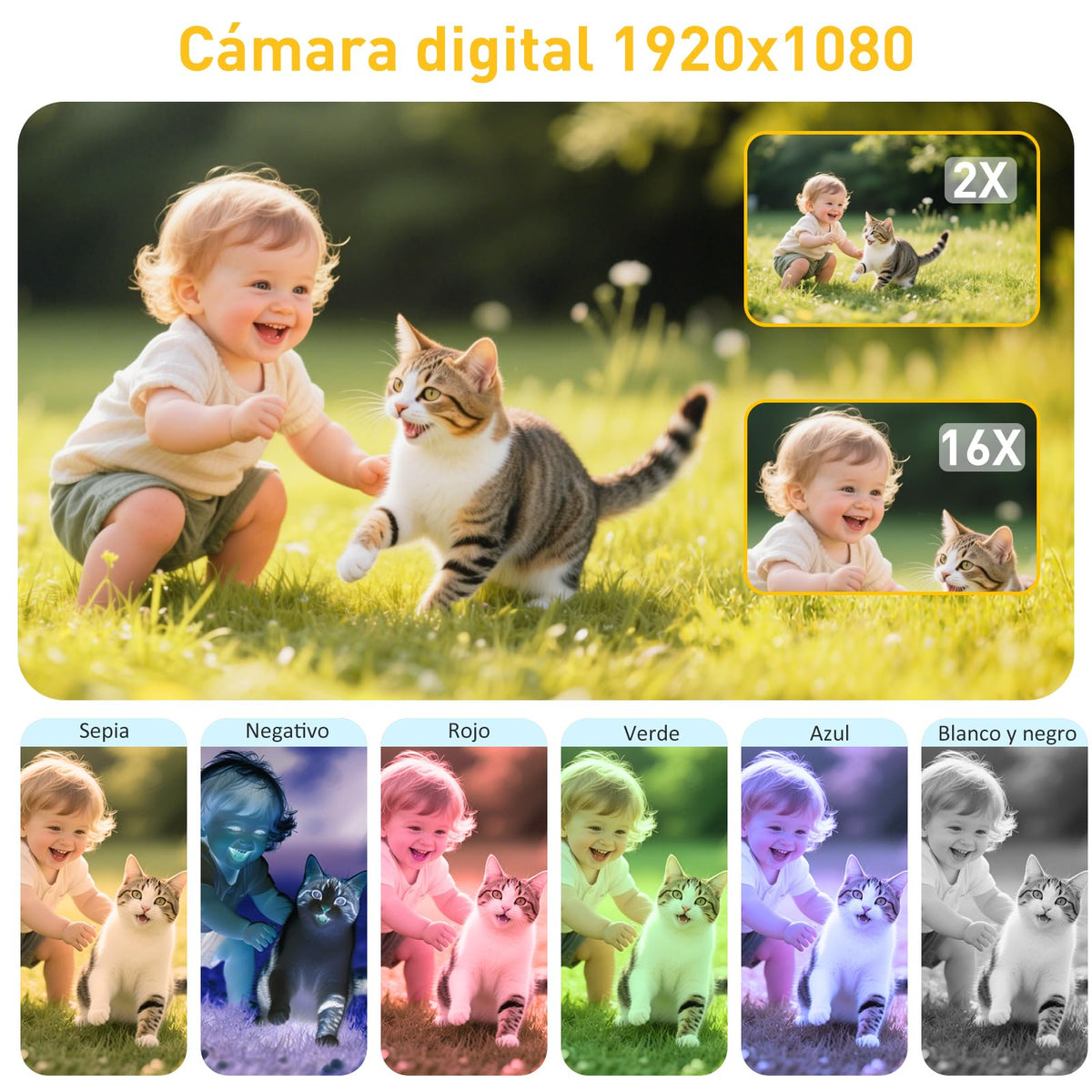 HEILUON Camara Fotografica Digital para Niños FHD 1080P 50MP con Tarjeta 64GB, Zoom 16X, Anti-Shake, Disparo Continuo – Camara Digital Digicam Regalo para Niños y Niñas (Plata)