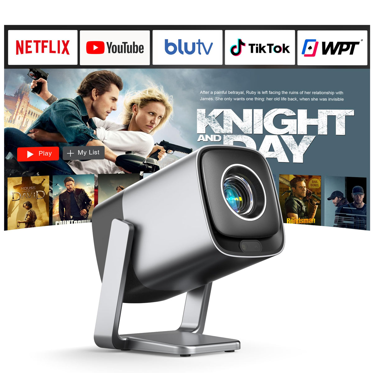 XuanPad 【Compatible with Netflix】 Plateado Mini Proyector Portatil 4K con Auto Enfoque/Keystone, Smart Proyector 600ANSI 1080P Full HD WiFi6 Bluetooth Projector para Movil/Exterior/Cine en Casa