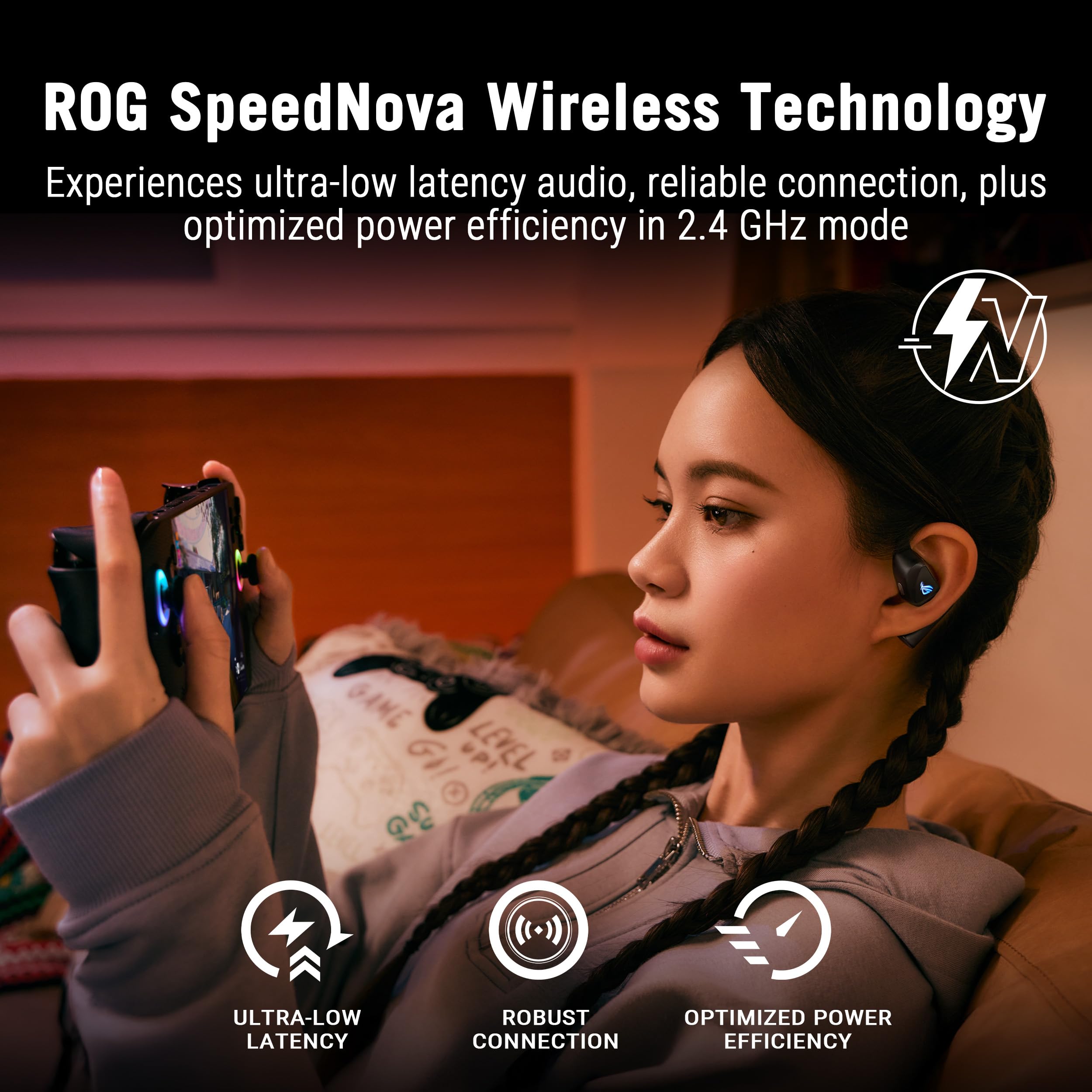 ASUS ROG Cetra - Auriculares Abiertos inalámbricos Abiertos – Modo Dual (BT/2,4 GHz), micrófono con cancelación de Ruido de IA cuádruple, Baja latencia, Tiempo de reproducción de 16 Horas, IPX5