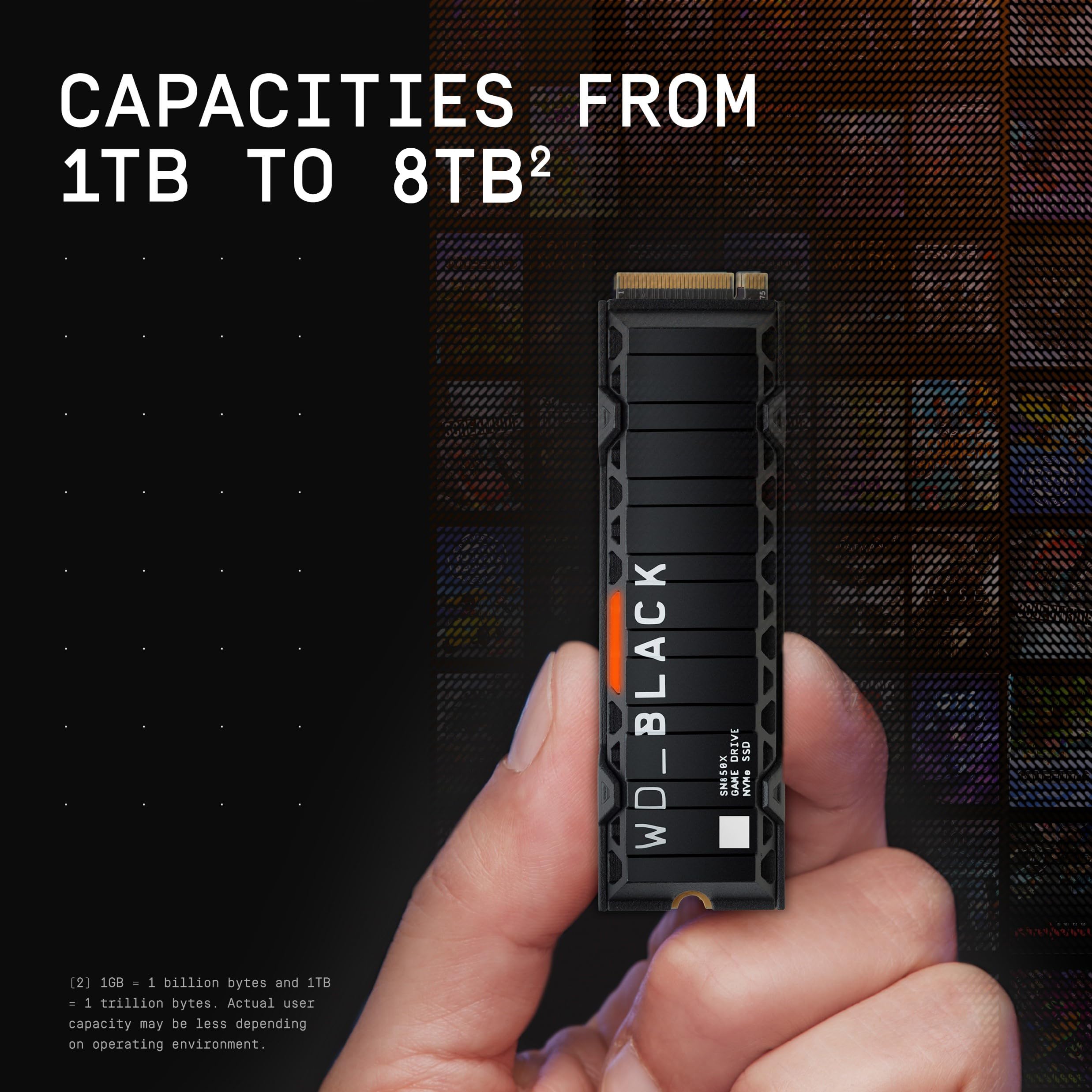 WD_Black 8TB SN850X NVMe Unidad Interna de Estado sólido para Juegos con disipador térmico - Funciona con PlayStation 5, Gen4 PCIe, M.2 2280, hasta 7.200 MB/s - WDS800T2XHE