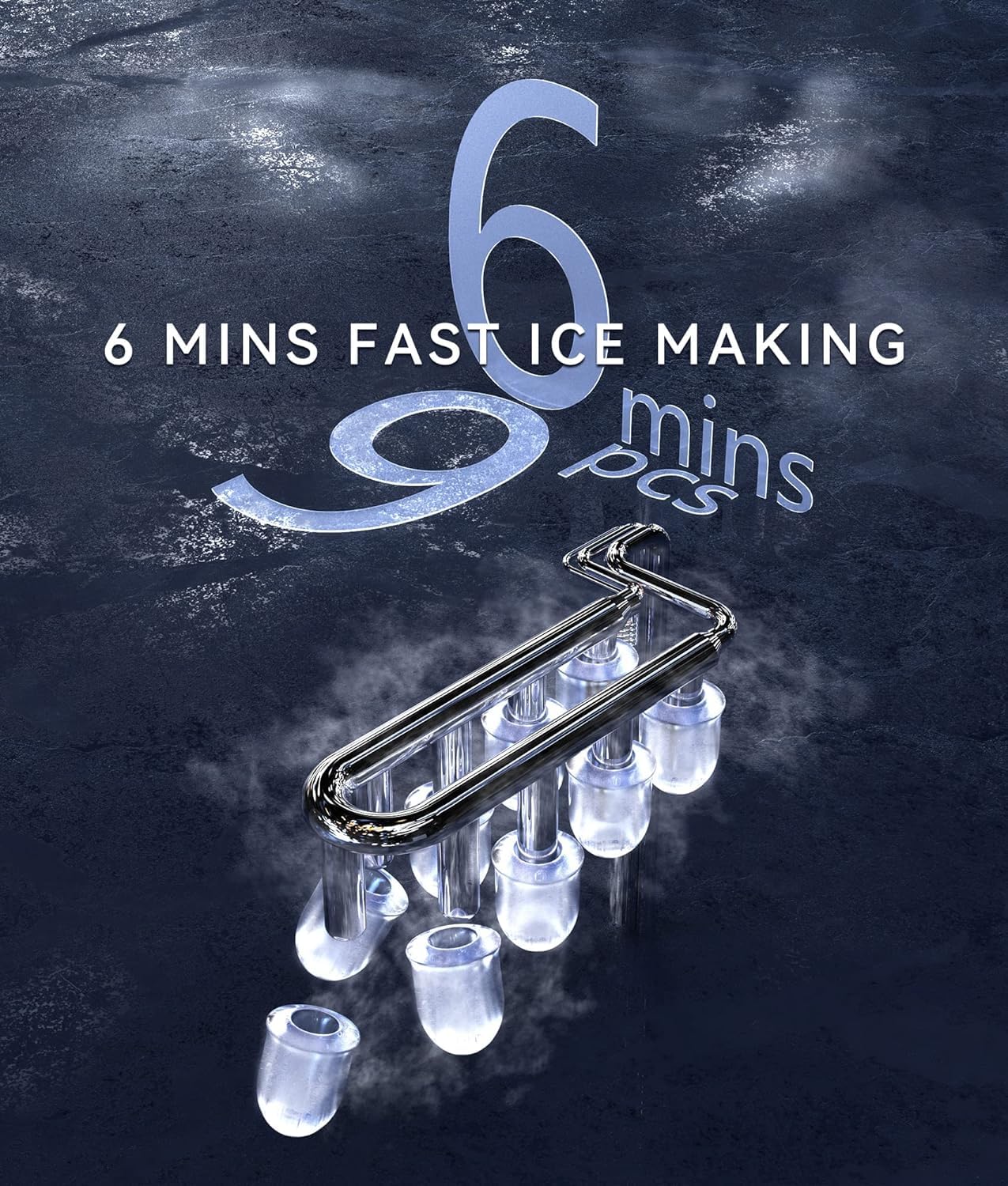 ecozy Maquina de Hielo - 9 Cubos de Hielo en 6 Minutos Ice Maker, Producción Diaria de 26 lbs, Autolimpieza con Bolsas de Hielo, Cuchara y Canasta para Cocina, Oficina, Bar, Fiesta - Negra