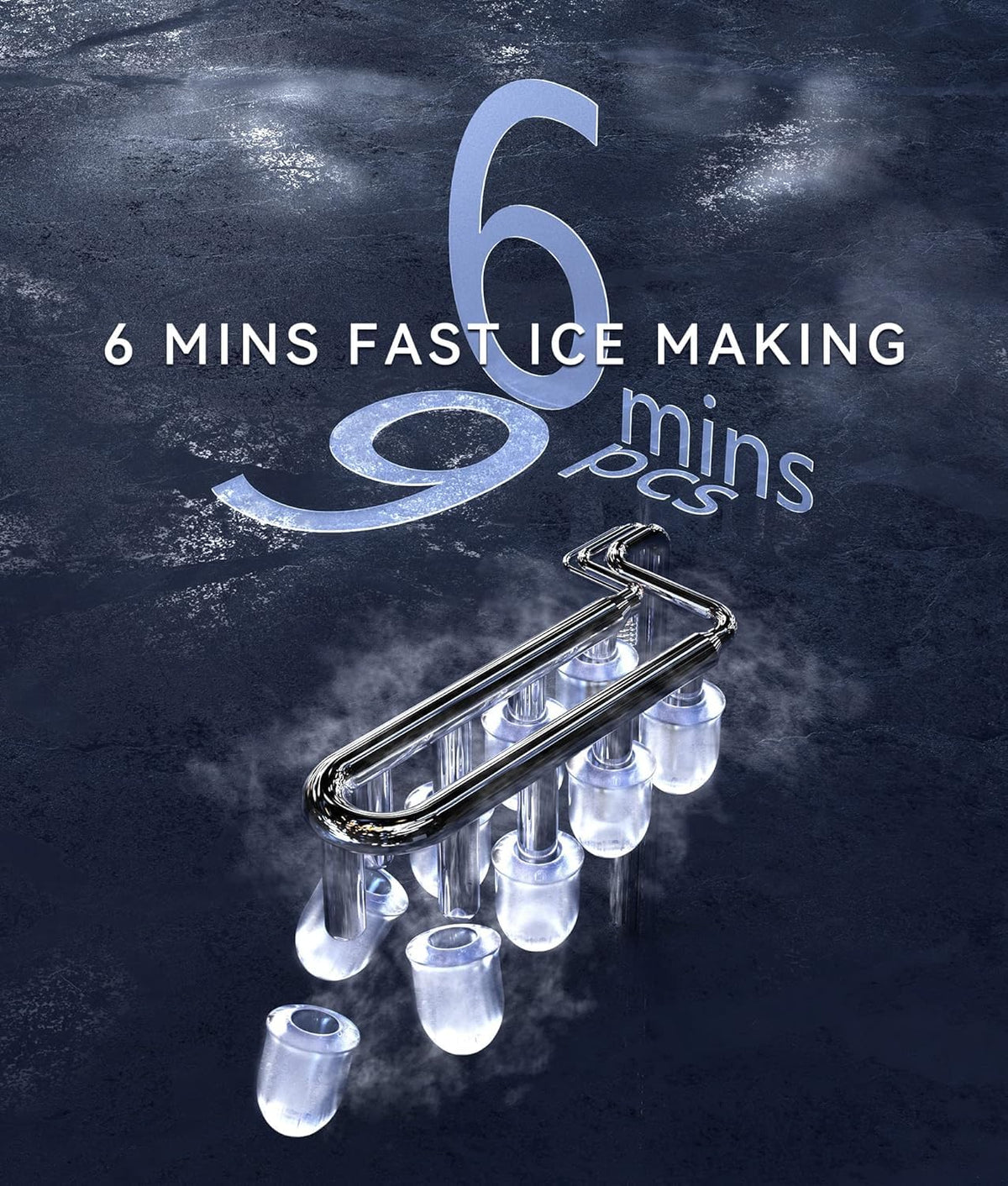 ecozy Maquina de Hielo - 9 Cubos de Hielo en 6 Minutos Ice Maker, Producción Diaria de 26 lbs, Autolimpieza con Bolsas de Hielo, Cuchara y Canasta para Cocina, Oficina, Bar, Fiesta - Negra