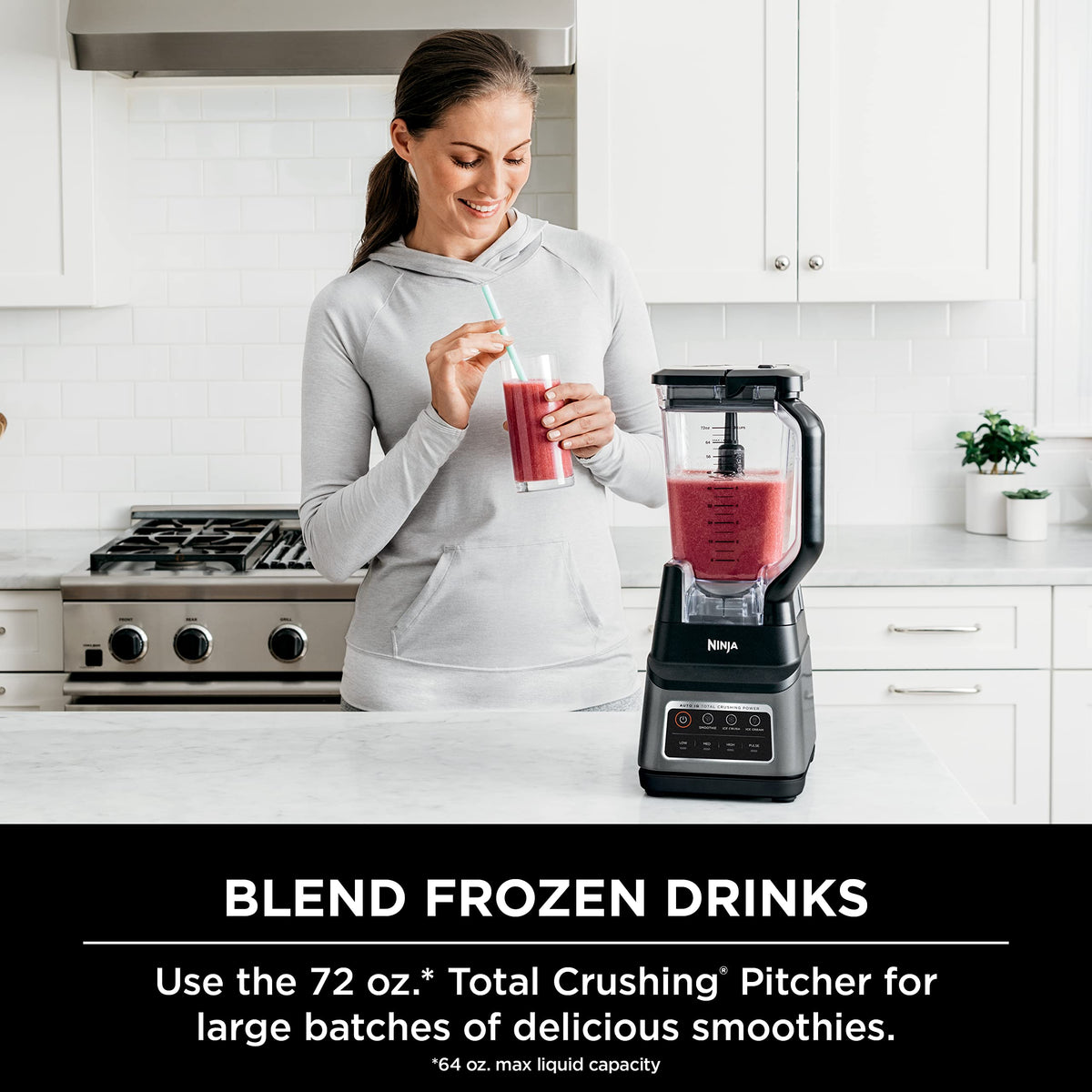 Ninja - Licuadora BN701 Professional Plus, 1400 vatios máximos, 3 funciones para batidos, bebidas congeladas y helados con Auto IQ, jarra y tapa de trituración total de 72 onzas*, gris oscuro