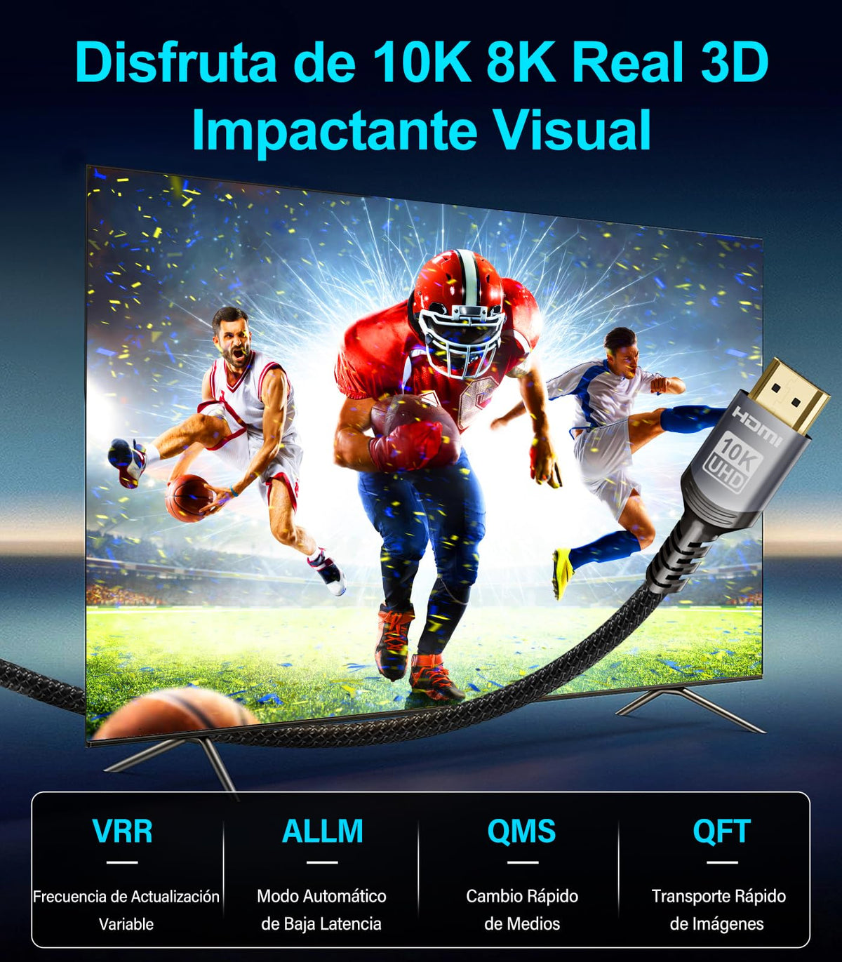 Sniokco 10K 8K Cable HDMI 2.1 48Gbps 3 Metros Certificado Cable HDMI® Ultra Alta Velocidad 0.01ms 4K 240Hz 165Hz 120Hz 8K 60Hz eARC Netflix HDCP 2.3 2.2 HDR10+ TV Monitor Proyector Roku PS5 X-box