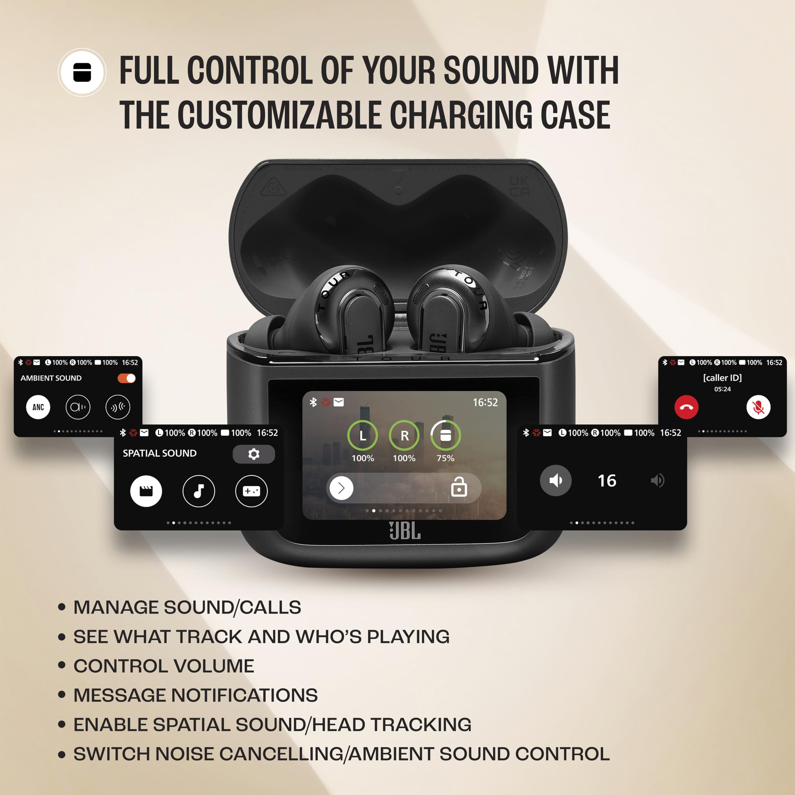 JBL Tour Pro 3 Audífonos Inalámbricos Cancelación de Ruido, Bluetooth, Smart Charging Case, Reproducción 44 Horas, Resistencia al Agua IP55 - Negro.