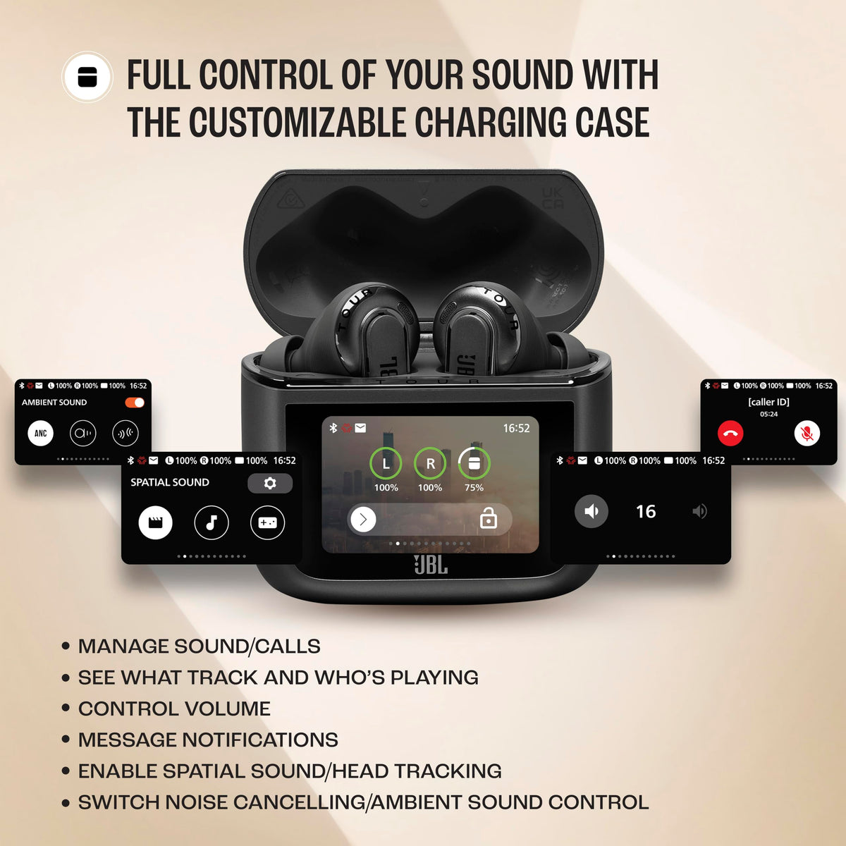 JBL Tour Pro 3 Audífonos Inalámbricos Cancelación de Ruido, Bluetooth, Smart Charging Case, Reproducción 44 Horas, Resistencia al Agua IP55 - Negro.