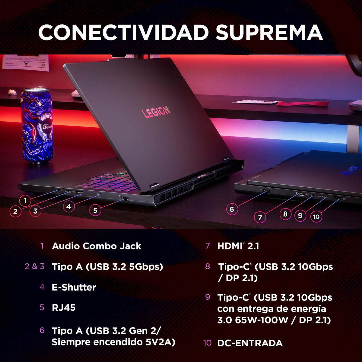 Laptop Lenovo Gamer Legion Pro 5 | 16" OLED WQXGA |AMD Ryzen 7 | 24GB RAM 1TB SSD | GeForce RTX 5060 8 GB | PC con IA + Mouse M300s RGB + Tapete Mouse