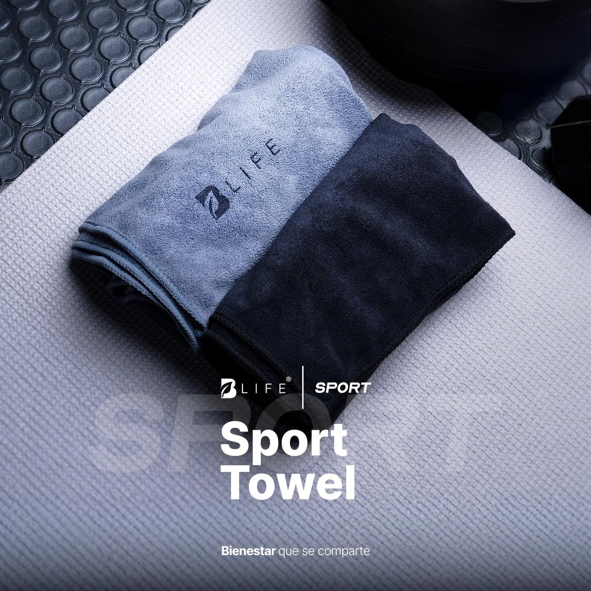 B Life | Toalla Deportiva Absorbente | Kit 5 Toallas Negro/Gris | Secado Rápido | Compacta y fácil de Transportar.