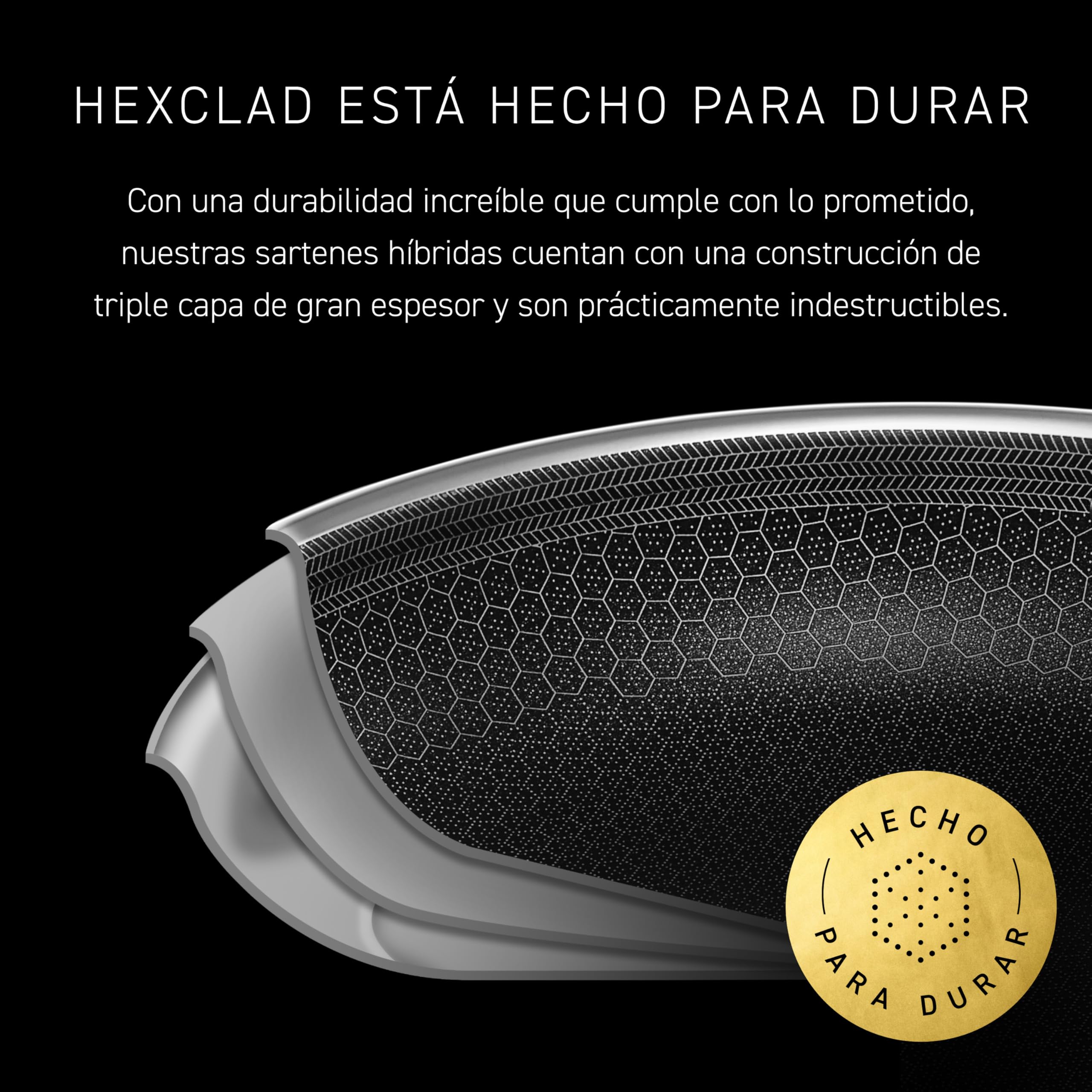 HexClad Comal Hybrid Antiadherente de 30 cm, Asa que se Mantiene Fría, Apto para Lavavajillas, Horno hasta 480°C e Inducción, Compatible con todas las Estufas