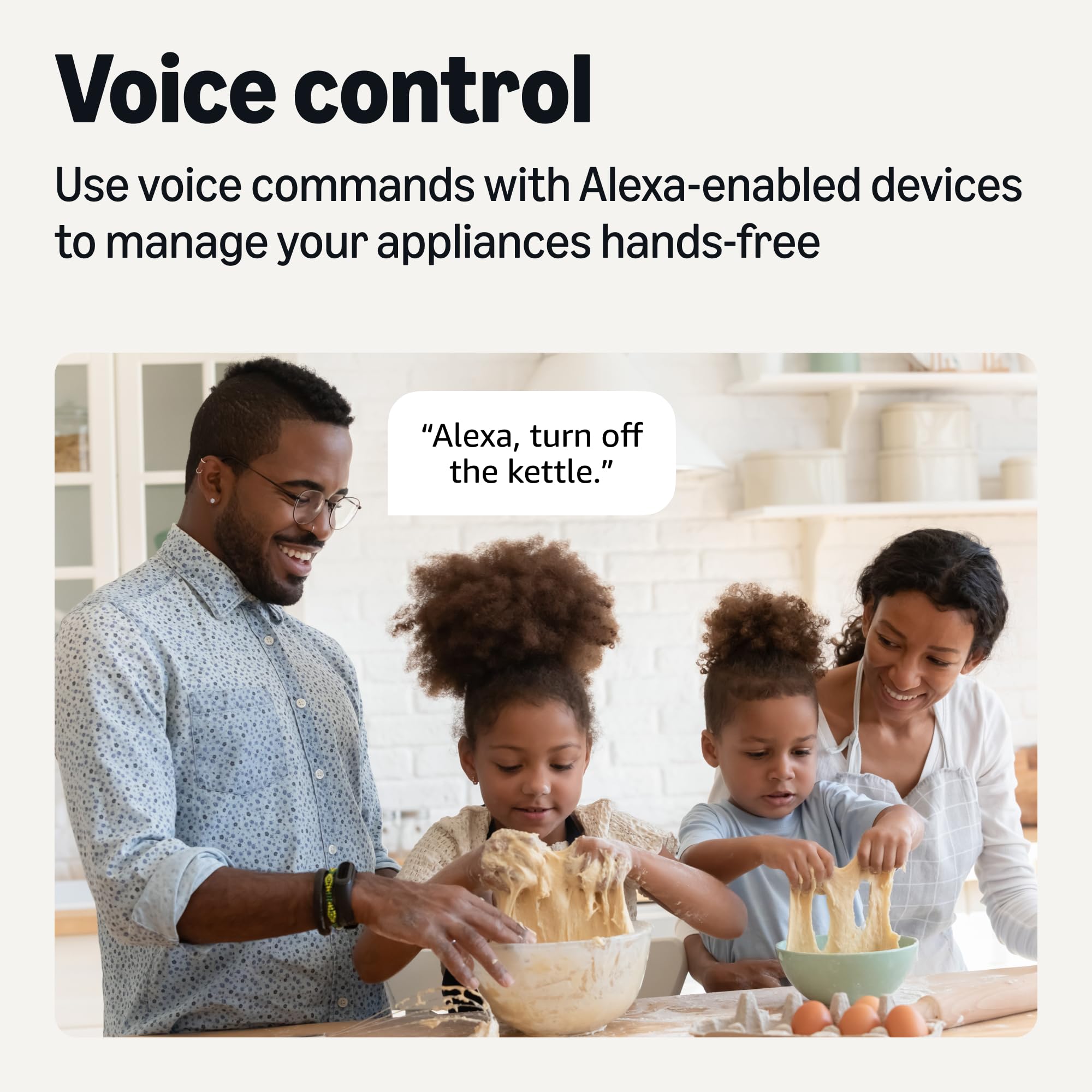 Amazon Basics Enchufe inteligente, funciona solo con Alexa, Wi-Fi de 2.4 GHz, no requiere otros dispositivos, paquete de 1, blanco