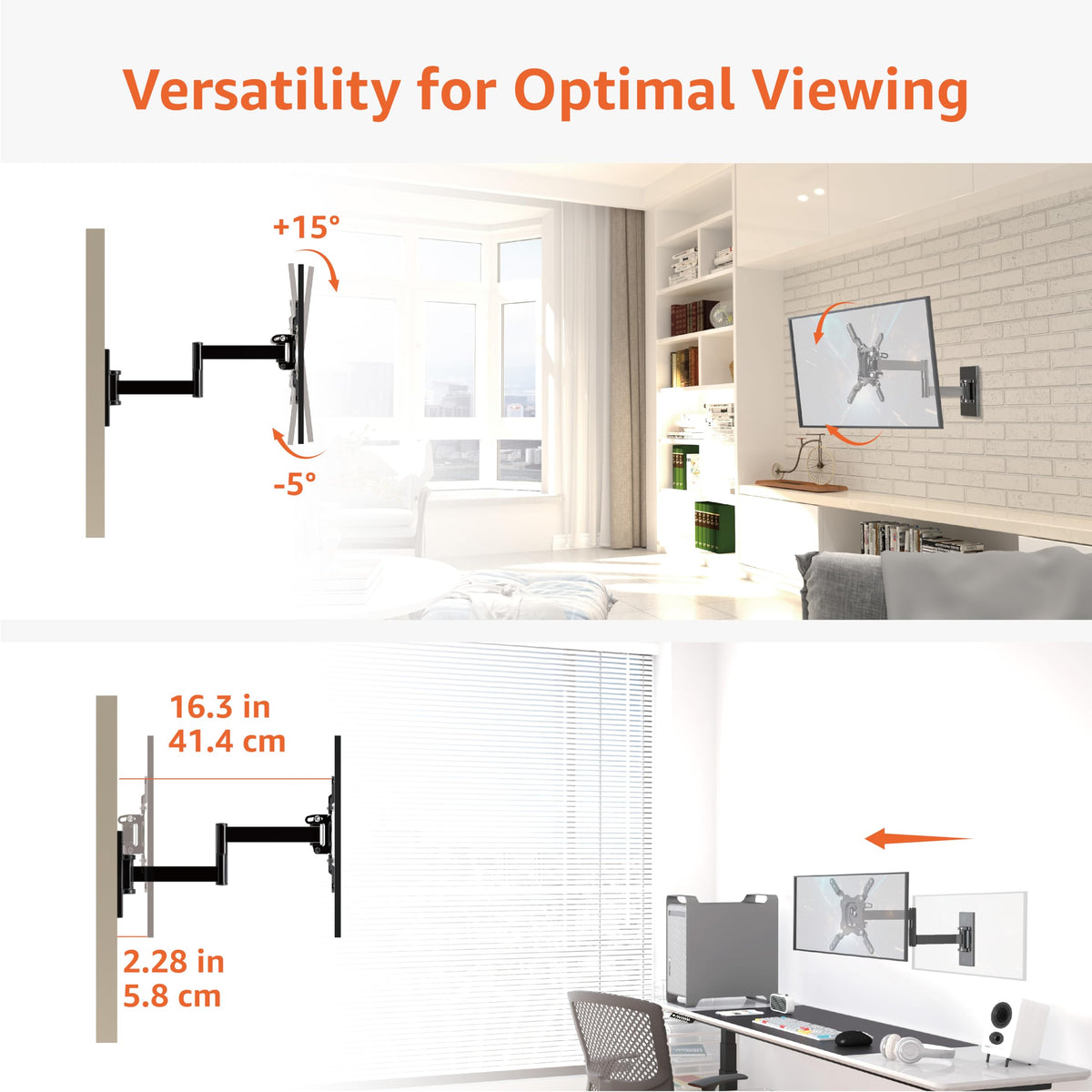 Amazon Basics Full Motion TV Wall Mount Fits 12-Inch to 40-Inch TVs and VESA 200x200
