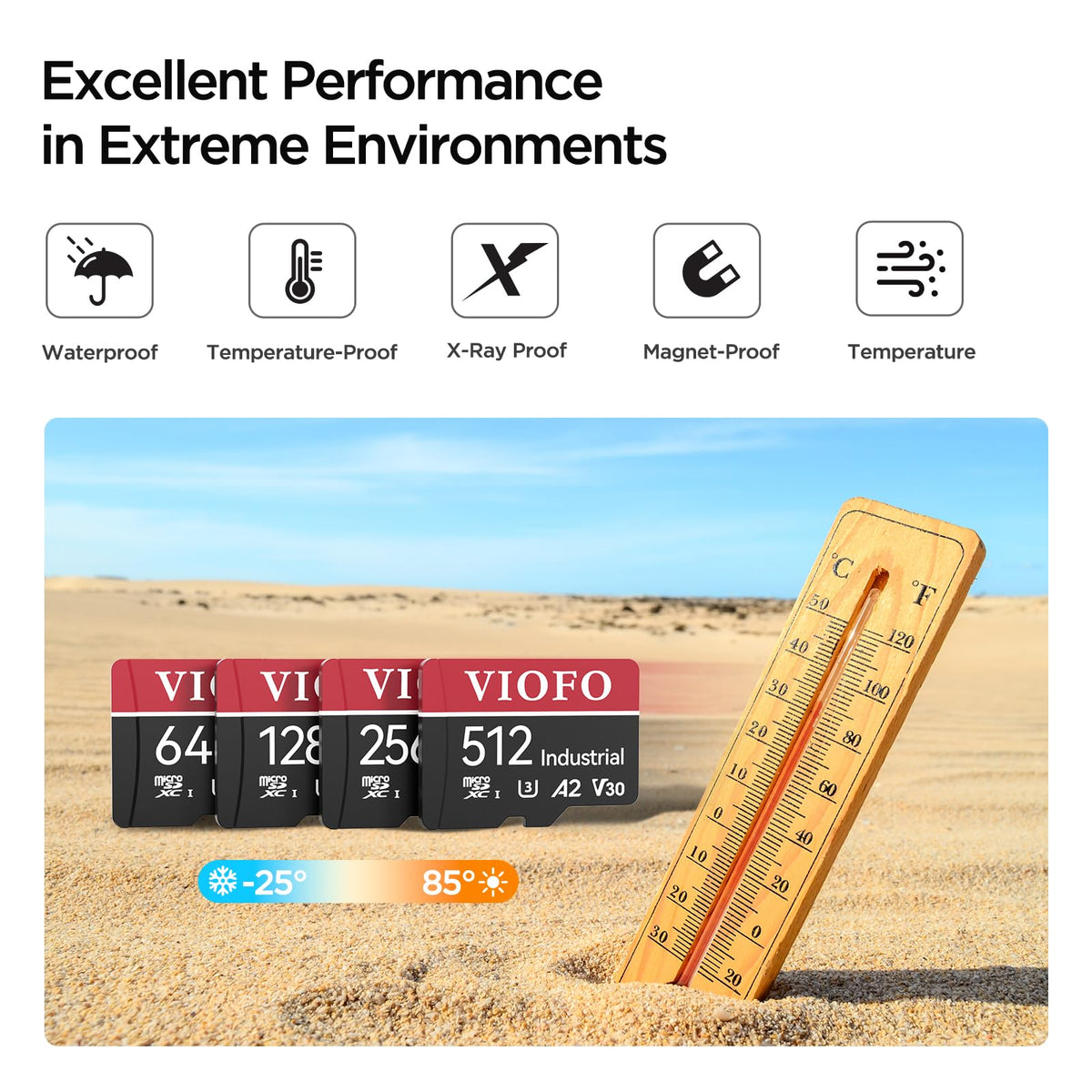 VIOFO Tarjeta microSDXC de alta resistencia de grado industrial de 256 GB para Dash Cam y cámara de seguridad, U3 A2 V30, hasta 100 MB/s, 4K UHD y grabación en bucle continuo, resistente a altas