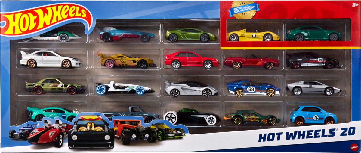Hot Wheels Surtido Sorpresa, Paquete Sorpresa, 20 Autos, Escala 1:64, Juguete para Niños, Autos para Coleccionistas, Mattel, Decoraciones clásicas y diseños increíbles