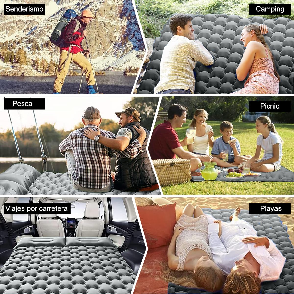 E T EASYTAO Colchoneta Camping Doble Autohinchable con Almohadas (Gris)