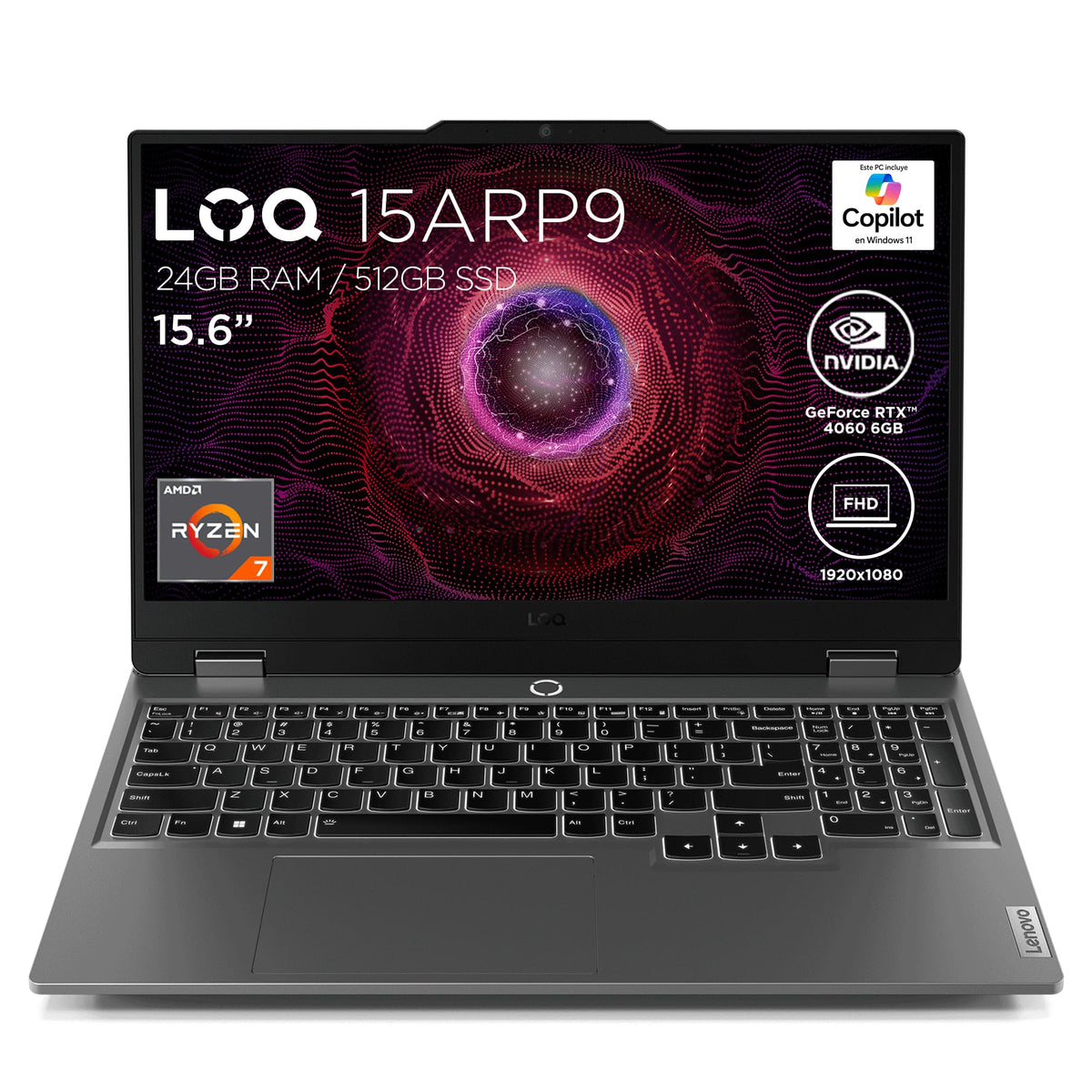 Lenovo Laptop Gaming LOQ RTX 4060 | 15.6" FHD AMD Ryzen 7 7435HS 8 Núcleos 24GB RAM 512GB SSD | NVIDIA GeForce | Teclado Retroiluminado, Windows 11 Home