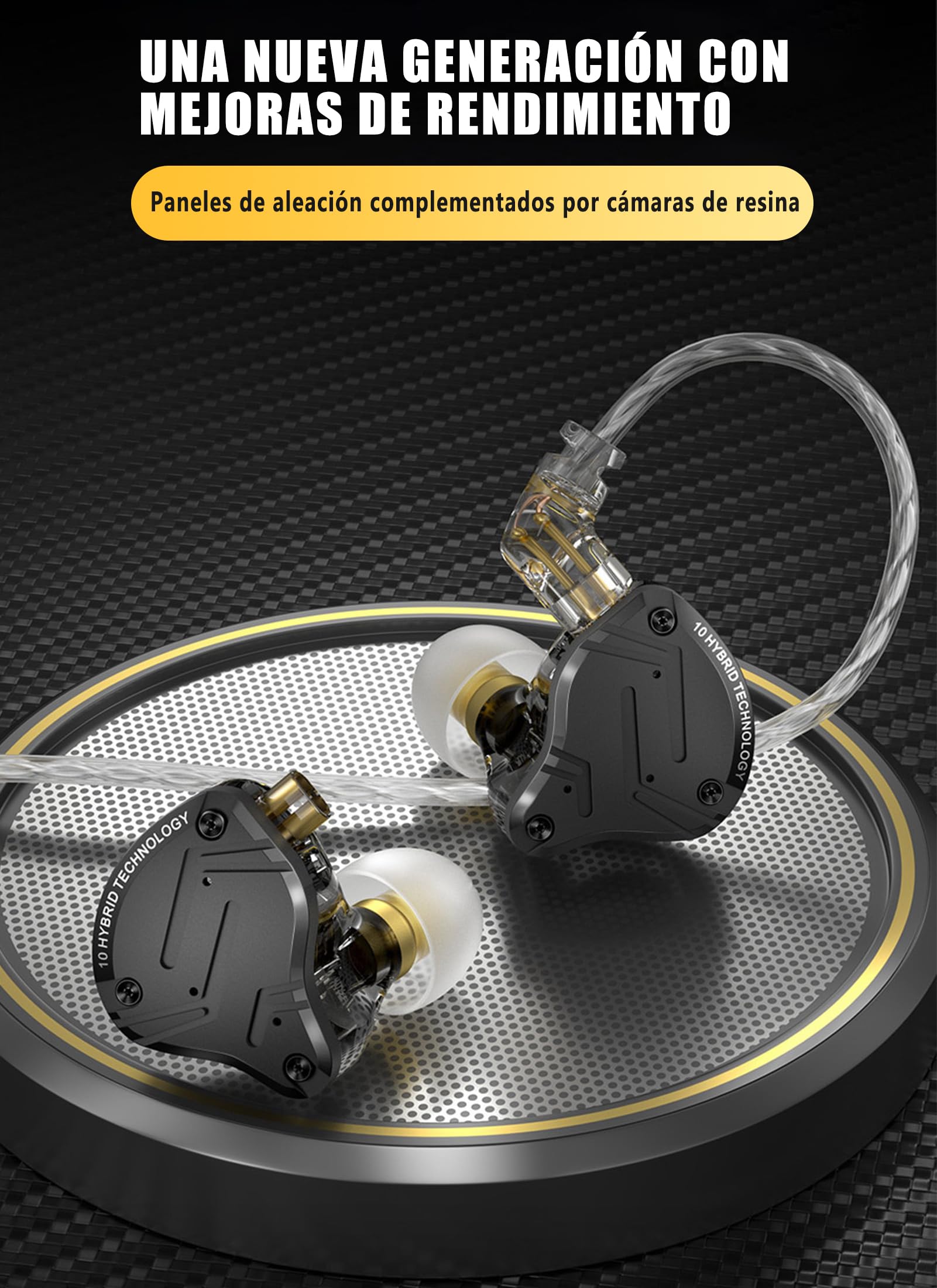 ZS10 Pro X Auriculares de Metal HiFi, Monitor Con Cable Con Controlador Híbrido 1DD 4BA, Desmontables Con Conector de 0,75 Mm y 2 Pines