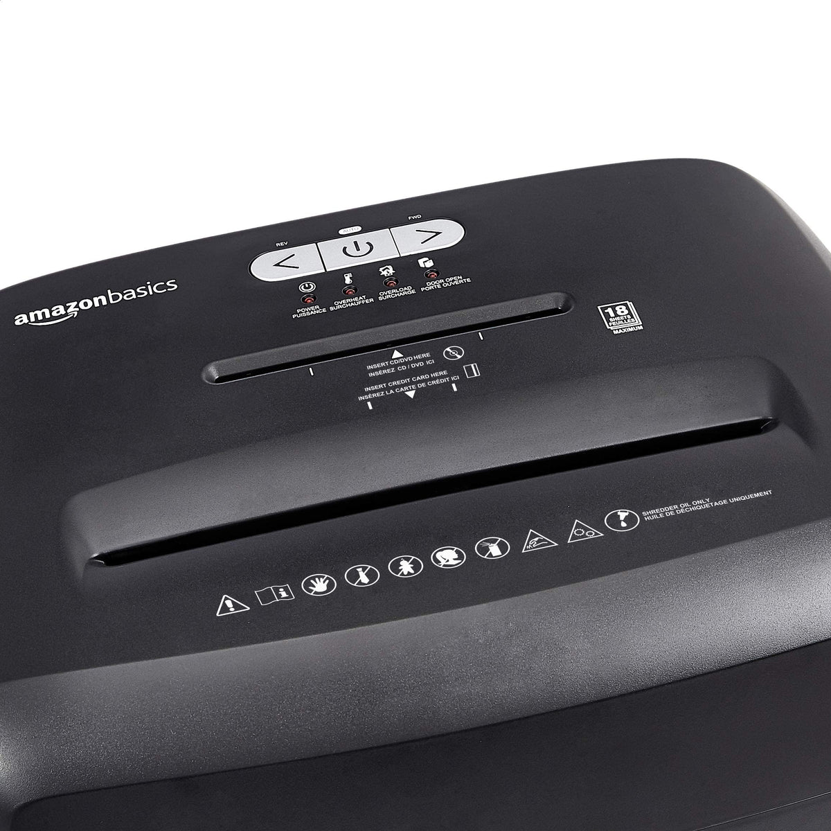 Amazon Basics Trituradora de corte cruzado, 18 hojas de papel y tarjetas de crédito - Negro